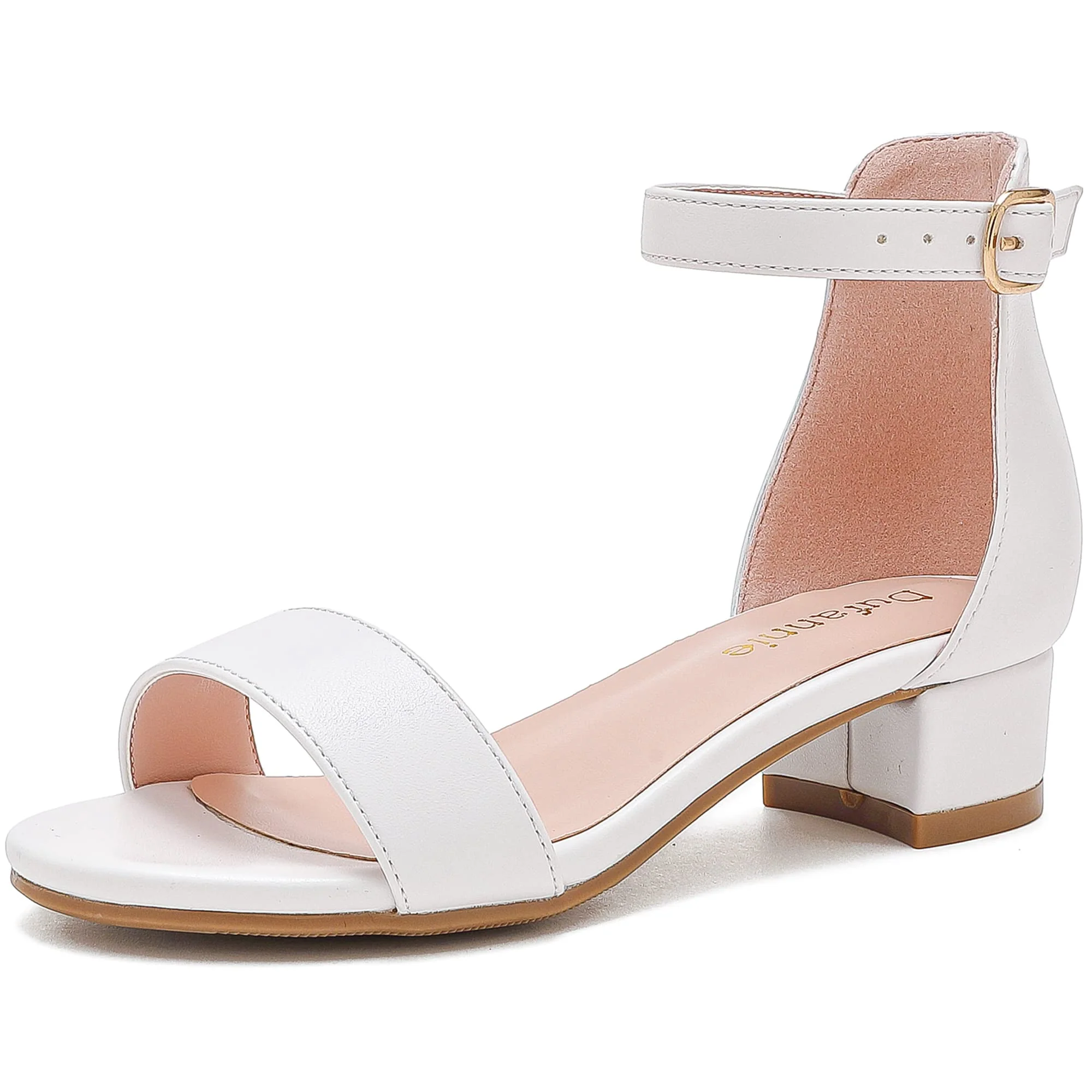 Dufannie White Heels for Girls Open Toe Ankle Strap Chunky Heel Kids Sandals Girls Dress Shoes Party Wedding First Communion Church Christmas Buckle Little Girl Sandals(3603White 3)