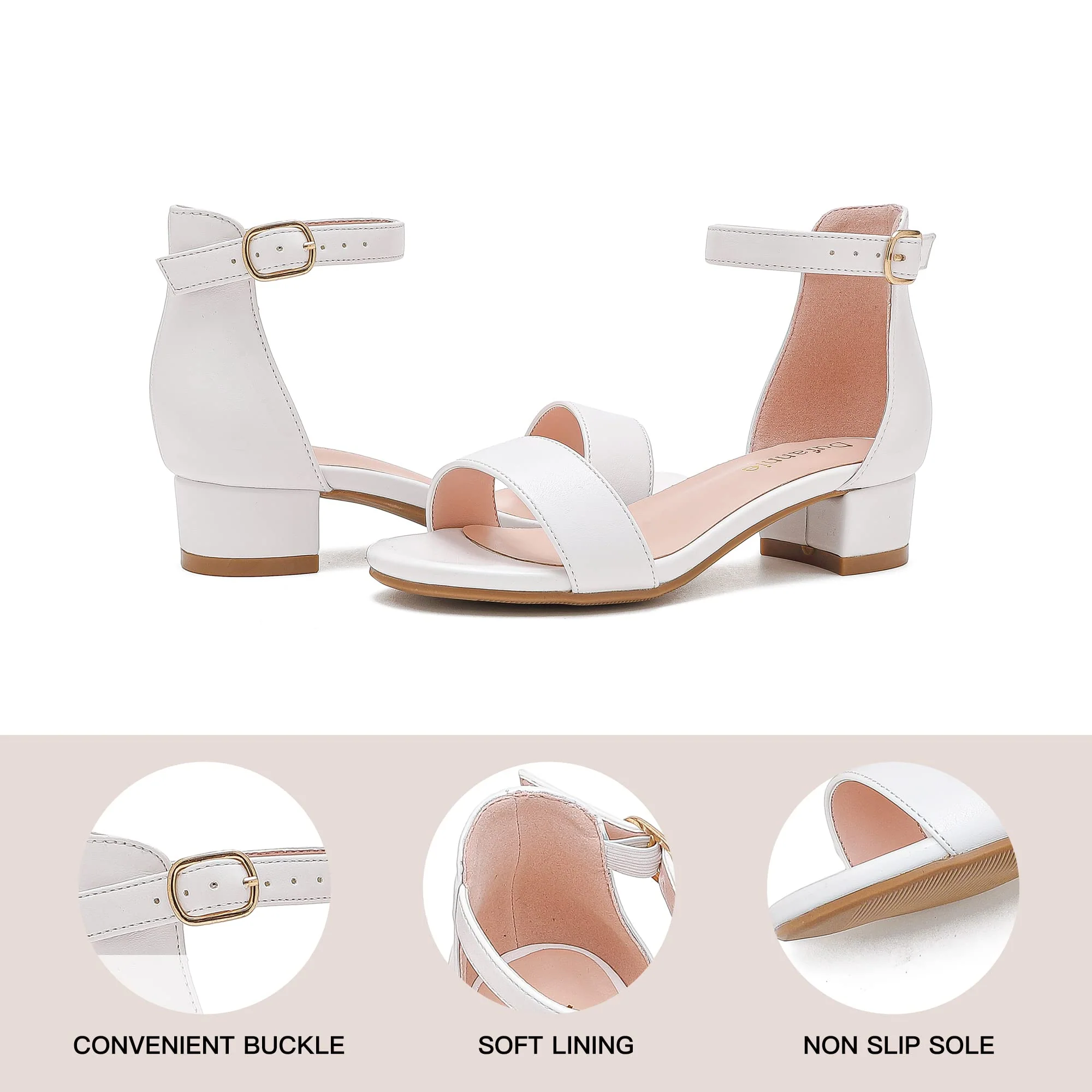 Dufannie White Heels for Girls Open Toe Ankle Strap Chunky Heel Kids Sandals Girls Dress Shoes Party Wedding First Communion Church Christmas Buckle Little Girl Sandals(3603White 3) - Image 3
