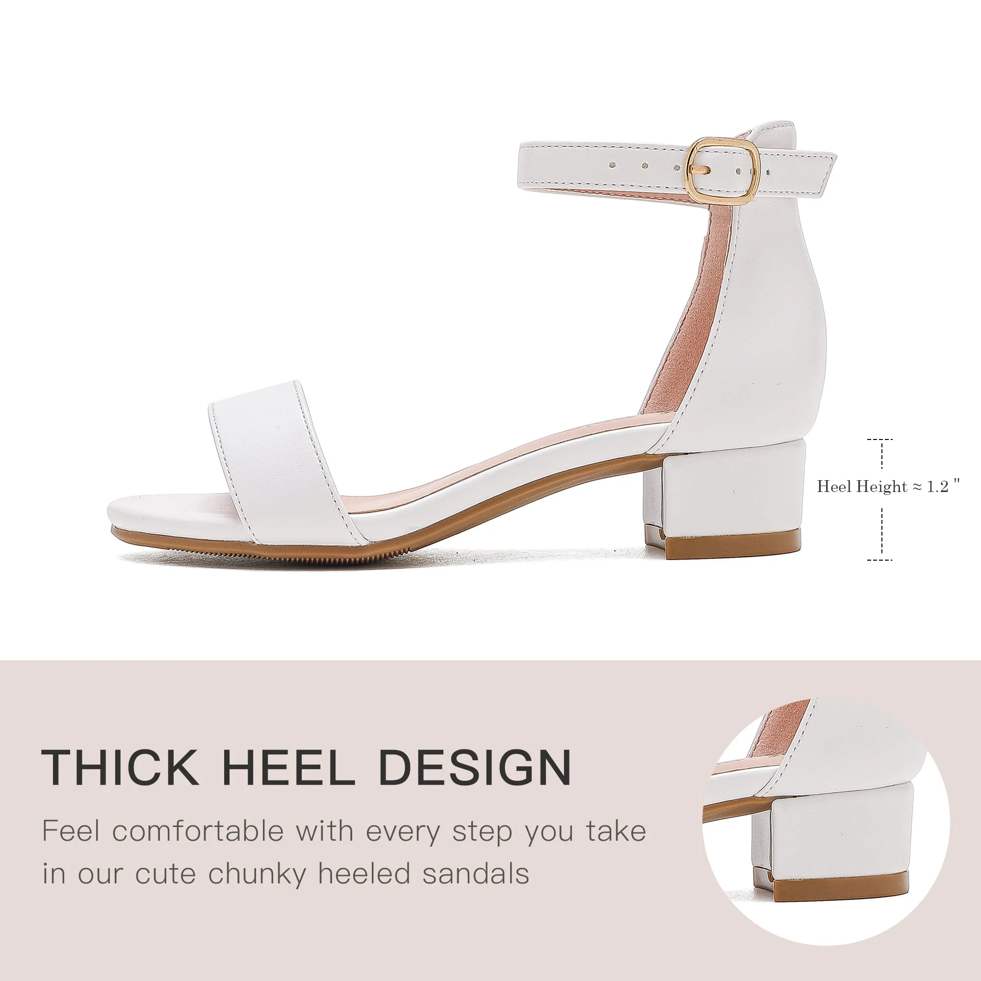 Dufannie White Heels for Girls Open Toe Ankle Strap Chunky Heel Kids Sandals Girls Dress Shoes Party Wedding First Communion Church Christmas Buckle Little Girl Sandals(3603White 3) - Image 4