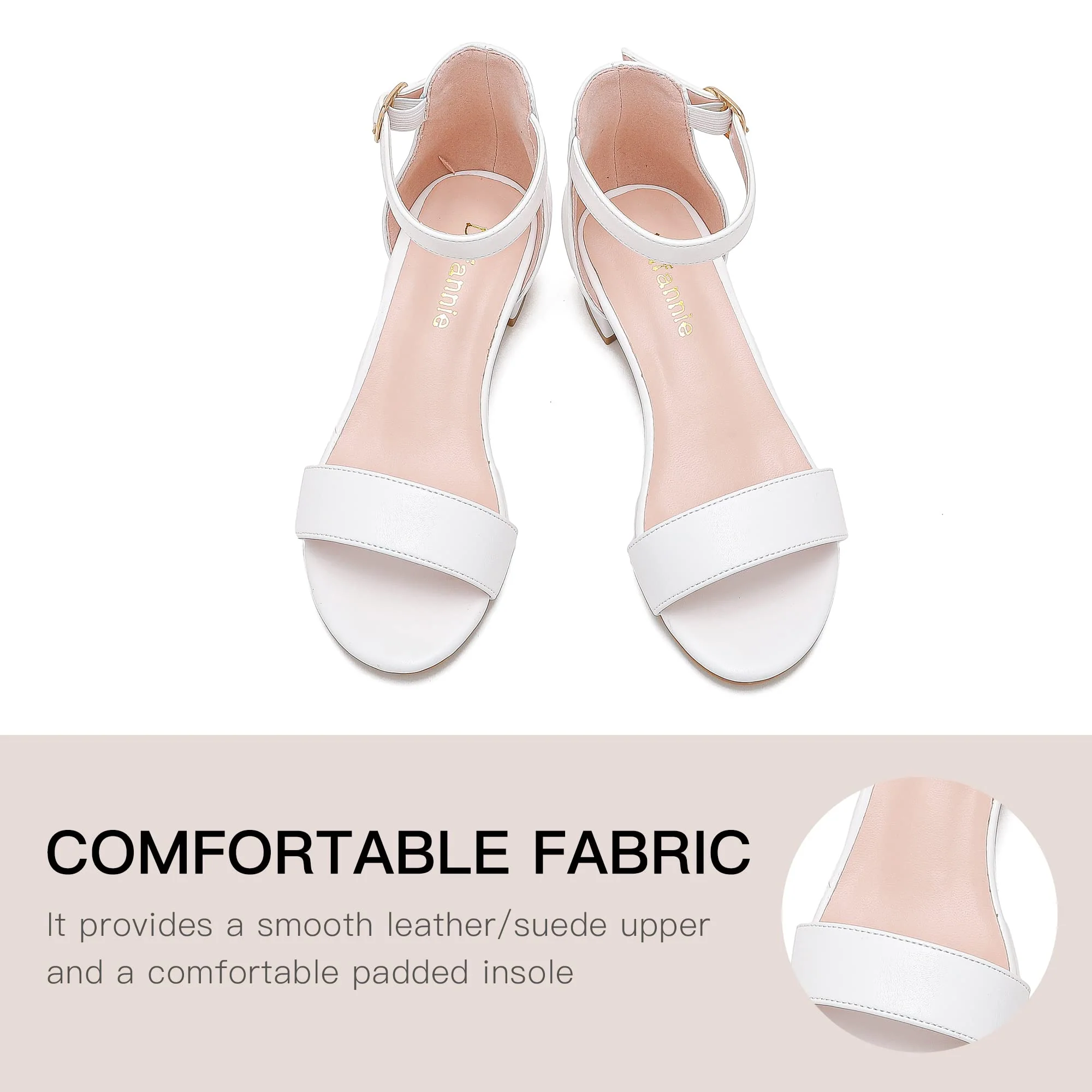 Dufannie White Heels for Girls Open Toe Ankle Strap Chunky Heel Kids Sandals Girls Dress Shoes Party Wedding First Communion Church Christmas Buckle Little Girl Sandals(3603White 3) - Image 5