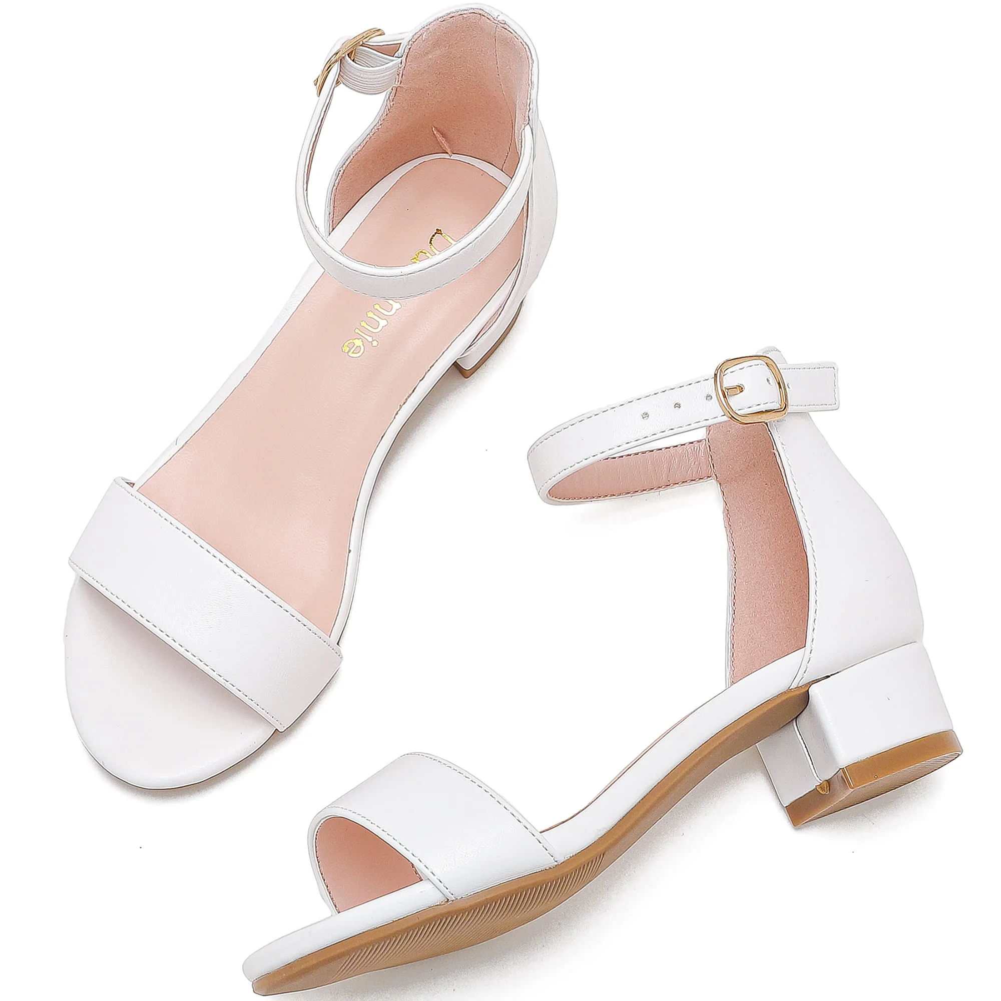 Dufannie White Heels for Girls Open Toe Ankle Strap Chunky Heel Kids Sandals Girls Dress Shoes Party Wedding First Communion Church Christmas Buckle Little Girl Sandals(3603White 3) - Image 6