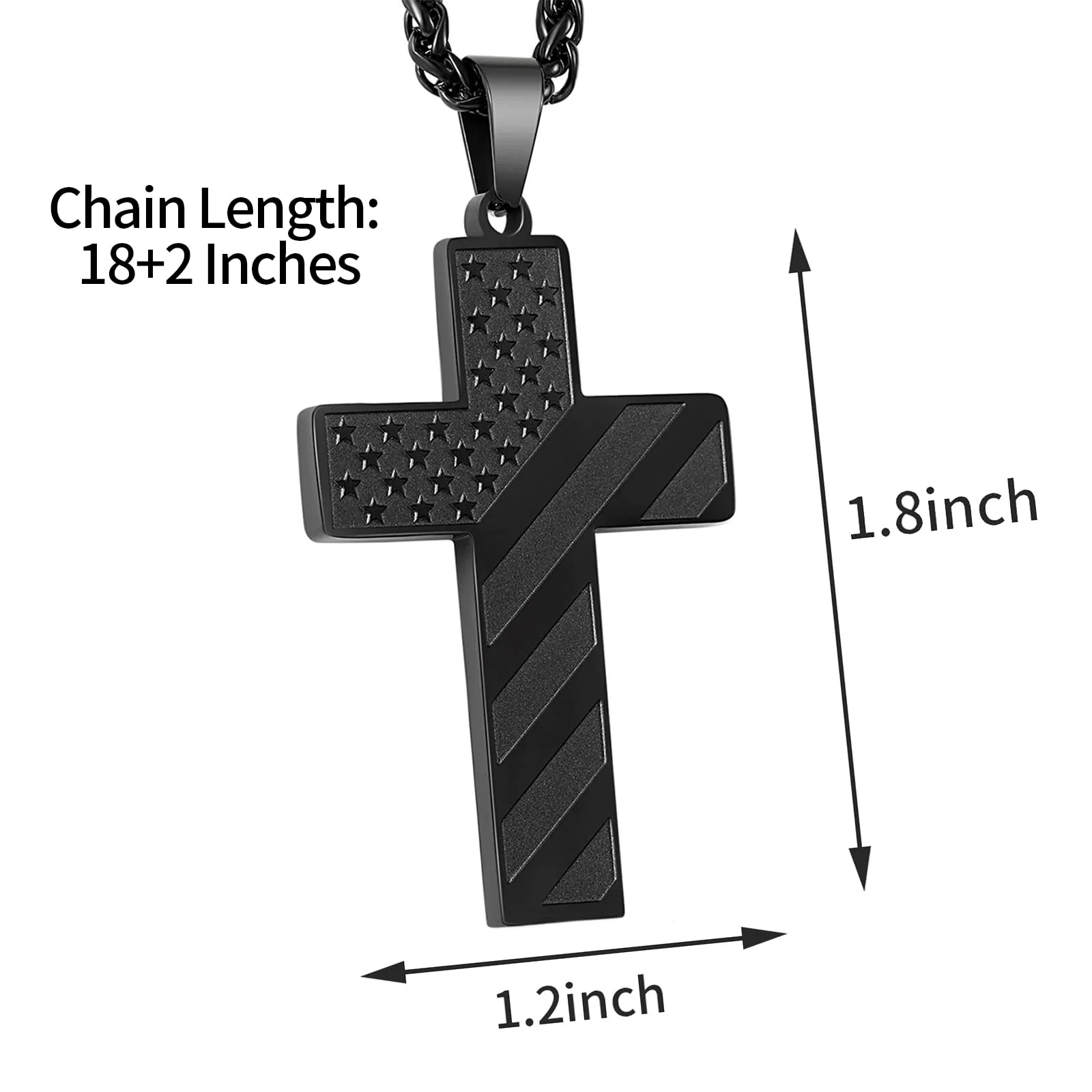 DuoDiner Black Cross Necklace for Men Boys Pendant Chain American Flag Joshua 1:9 Baptism Religious Christian First Communion Confirmation Jewelry Christmas Graduation Gifts Him Teenage Boys Age - Image 3