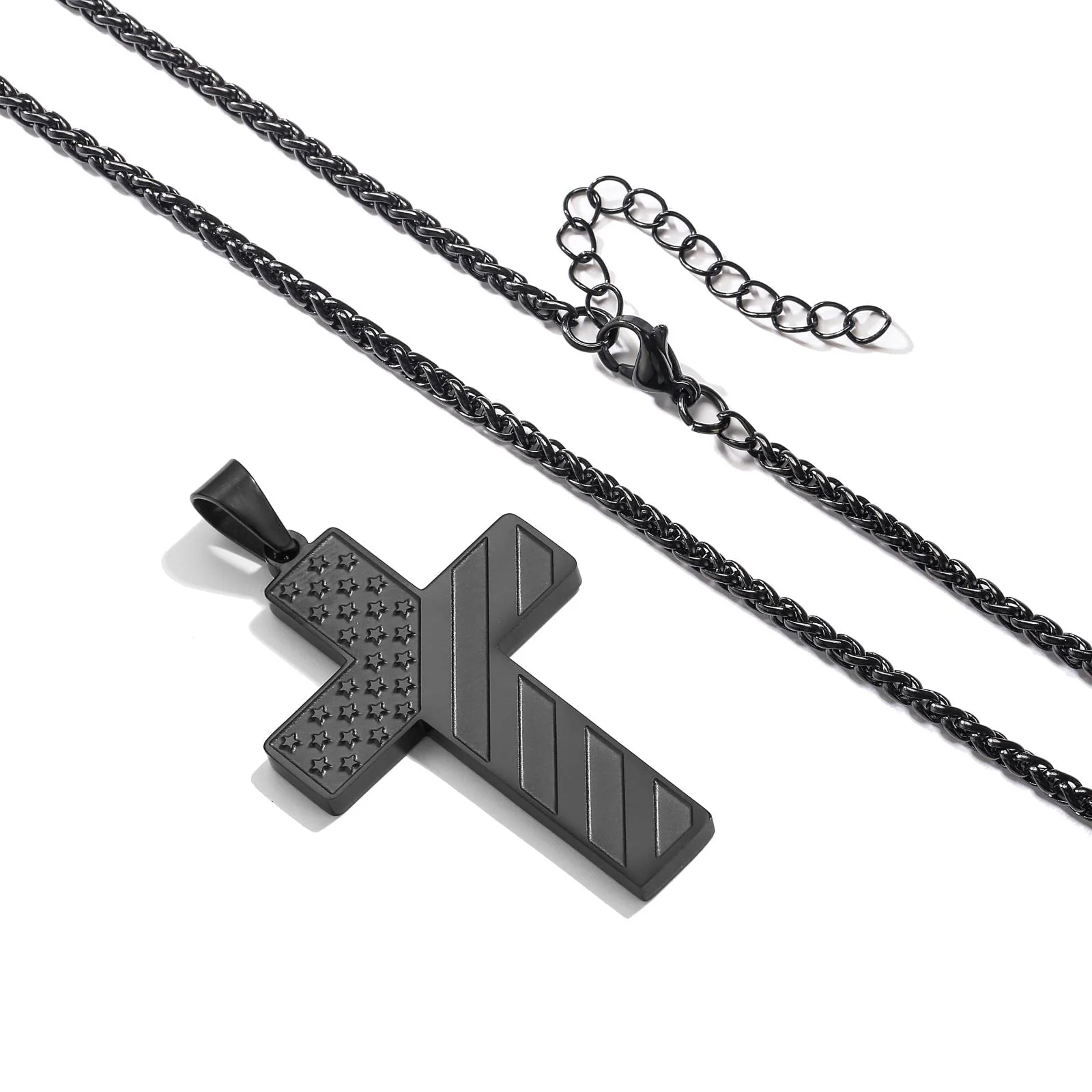 DuoDiner Black Cross Necklace for Men Boys Pendant Chain American Flag Joshua 1:9 Baptism Religious Christian First Communion Confirmation Jewelry Christmas Graduation Gifts Him Teenage Boys Age - Image 4