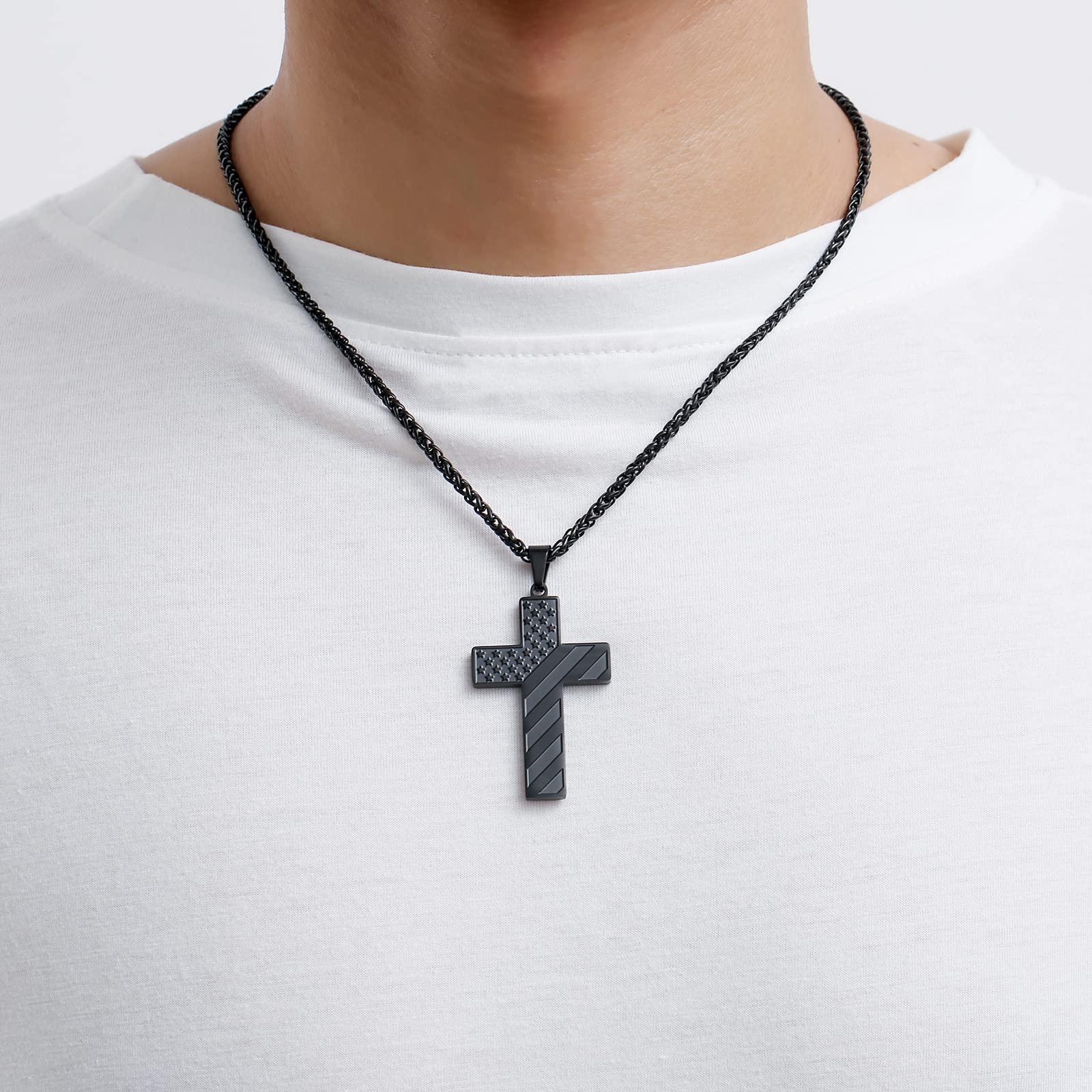 DuoDiner Black Cross Necklace for Men Boys Pendant Chain American Flag Joshua 1:9 Baptism Religious Christian First Communion Confirmation Jewelry Christmas Graduation Gifts Him Teenage Boys Age - Image 5