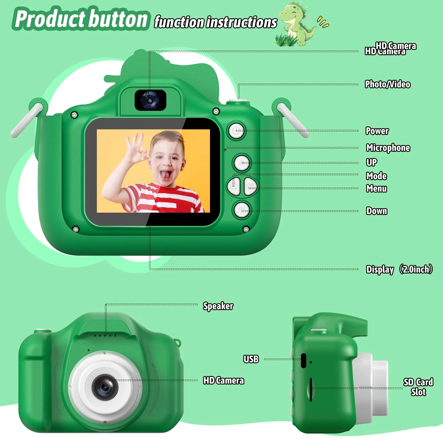 Dwfit Upgrade Selfie Kids Camera, Christmas Birthday Gifts for Boys Girls Age 3-12, HD Kids Digital Video Cameras for Toddler with Cartoon Soft Silicone Cover, Portable Toy for 3 4 5 6 7 8 Years Old - Image 2