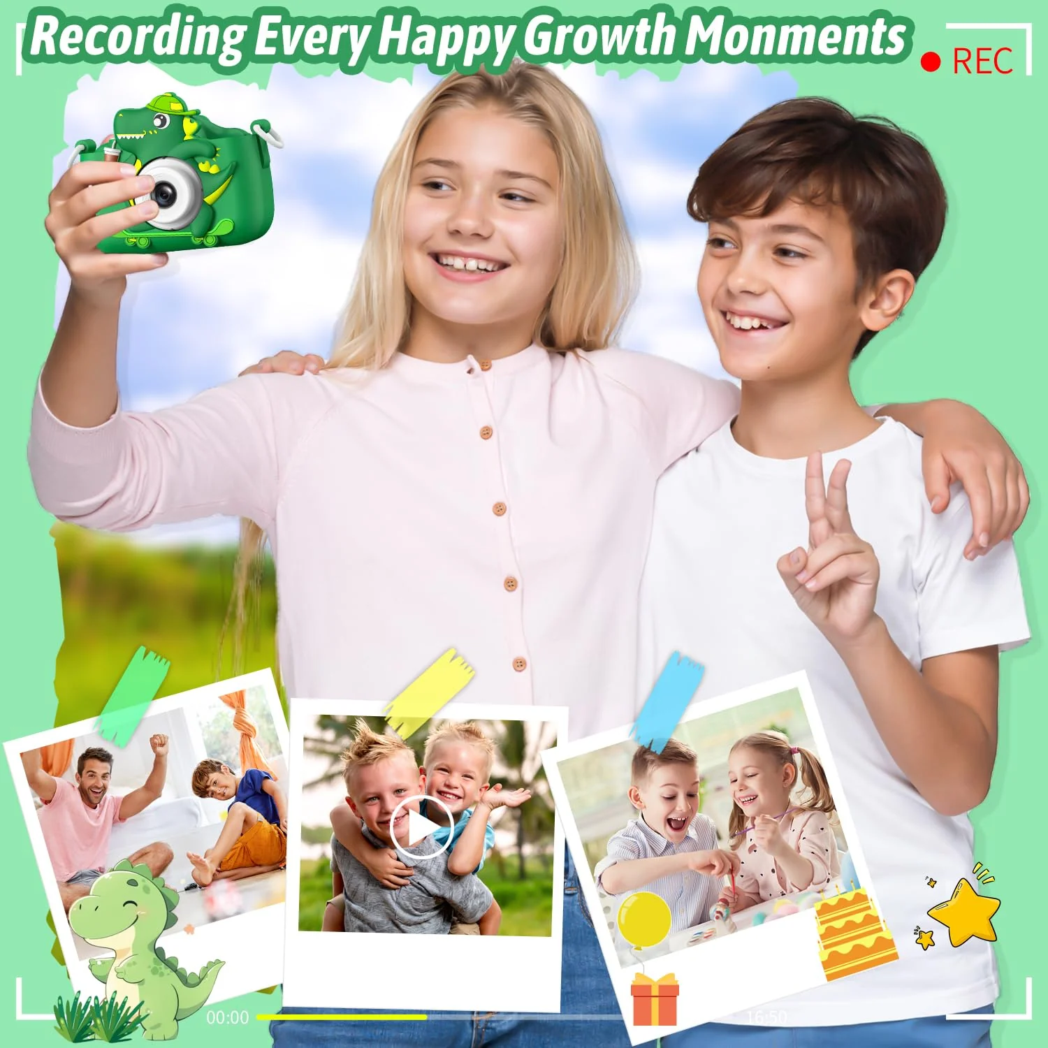 Dwfit Upgrade Selfie Kids Camera, Christmas Birthday Gifts for Boys Girls Age 3-12, HD Kids Digital Video Cameras for Toddler with Cartoon Soft Silicone Cover, Portable Toy for 3 4 5 6 7 8 Years Old - Image 3