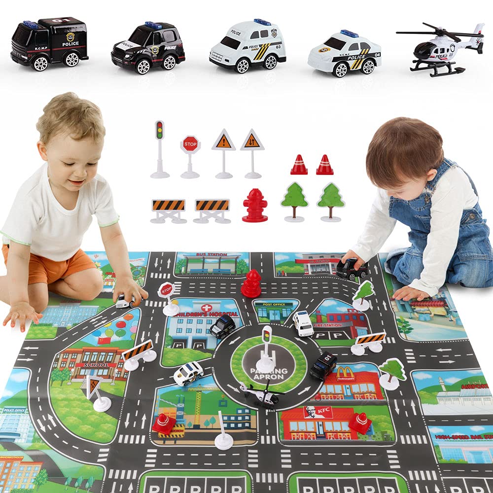 Dwi Dowellin 5 in 1 Airplane Toys with Light and Sound,Police car Toys with Activity Mat, Christmas Birthday Gifts for Kids 3 4 5 6 Year Old Boys Girls - Image 2
