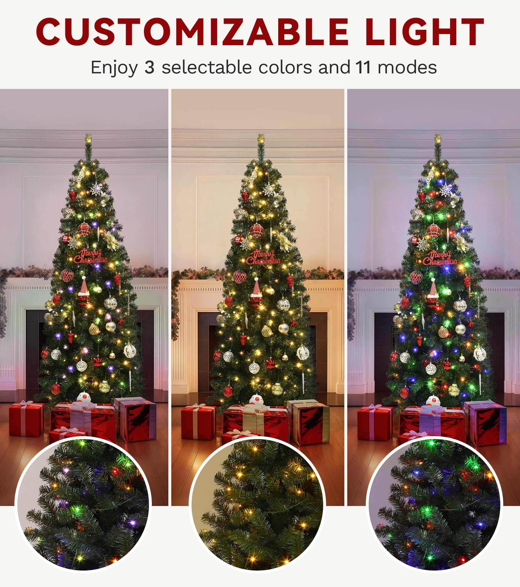 DWVO 7.5 FT Pre-Lit Slim Pencil Fraser Fir Artificial Christmas Tree with 350 Lights and 1000 Branch Tips, Green - Image 5