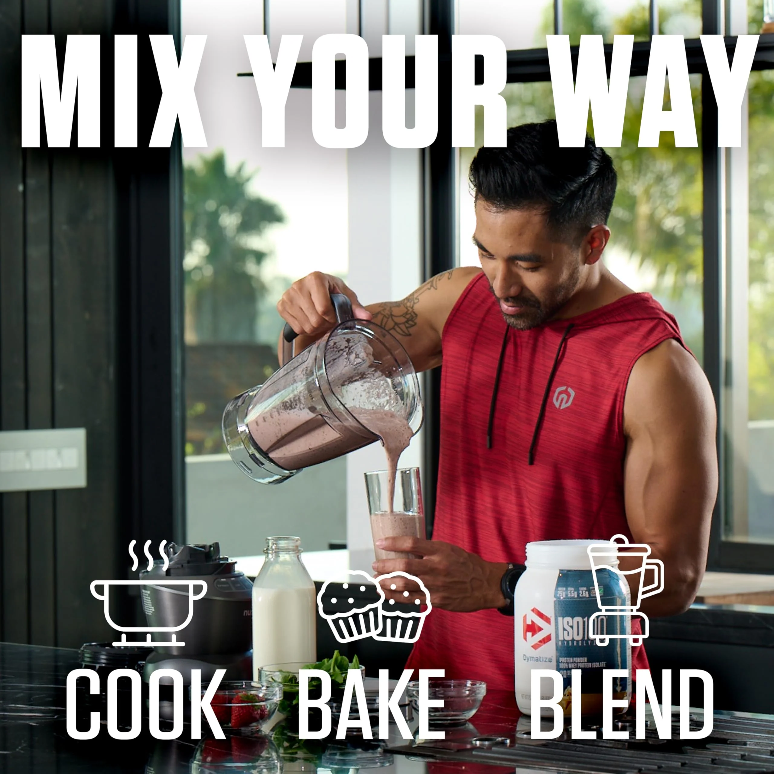 Dymatize x Dunkin' Mocha Latte ISO100 Whey Protein Powder, 95mg Caffeine, 25g of Protein, 20 Servings, 5.5g BCAAs, 120 Cal., Gluten Free, 1g Fat, 1g Sugar, 3g Carb - Image 2
