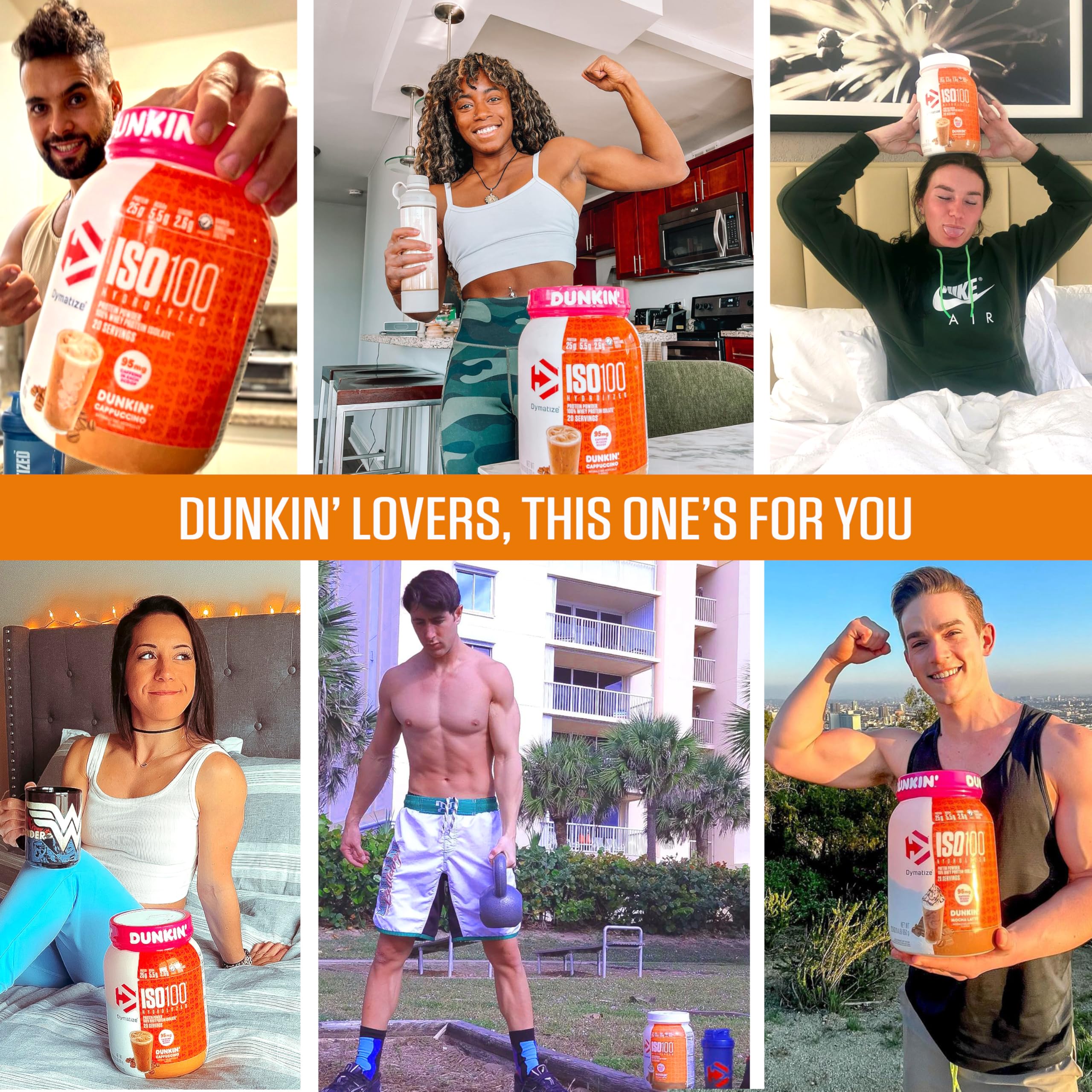 Dymatize x Dunkin' Mocha Latte ISO100 Whey Protein Powder, 95mg Caffeine, 25g of Protein, 20 Servings, 5.5g BCAAs, 120 Cal., Gluten Free, 1g Fat, 1g Sugar, 3g Carb - Image 5