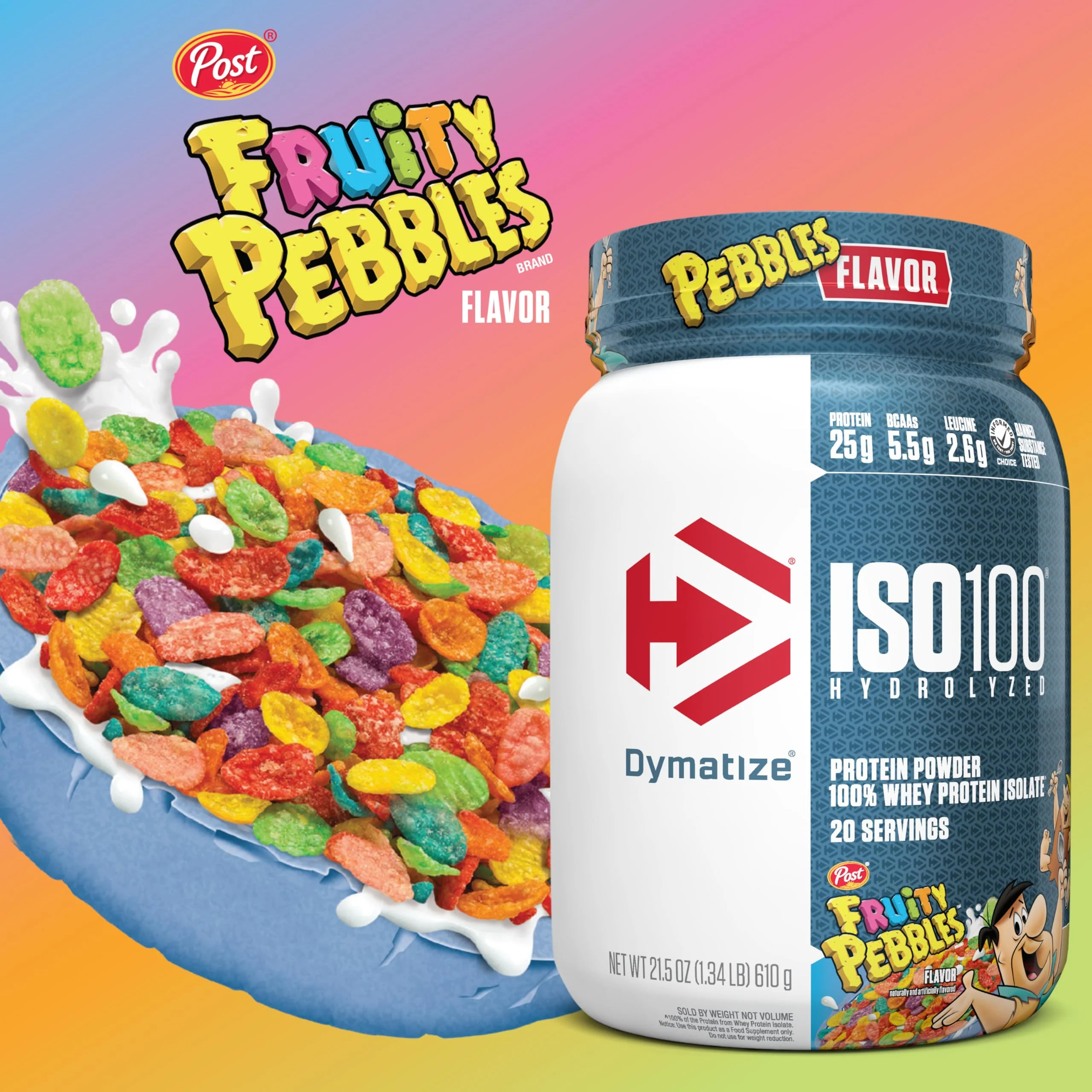 Dymatize x Fruity Pebbles ISO100 Whey Protein Powder Isolate, 25g of Protein, 5.5g BCAAs, 120 Cal., Gluten Free, 1g Fat, 1g Sugar, 2g Carb (75 Servings) - Image 6