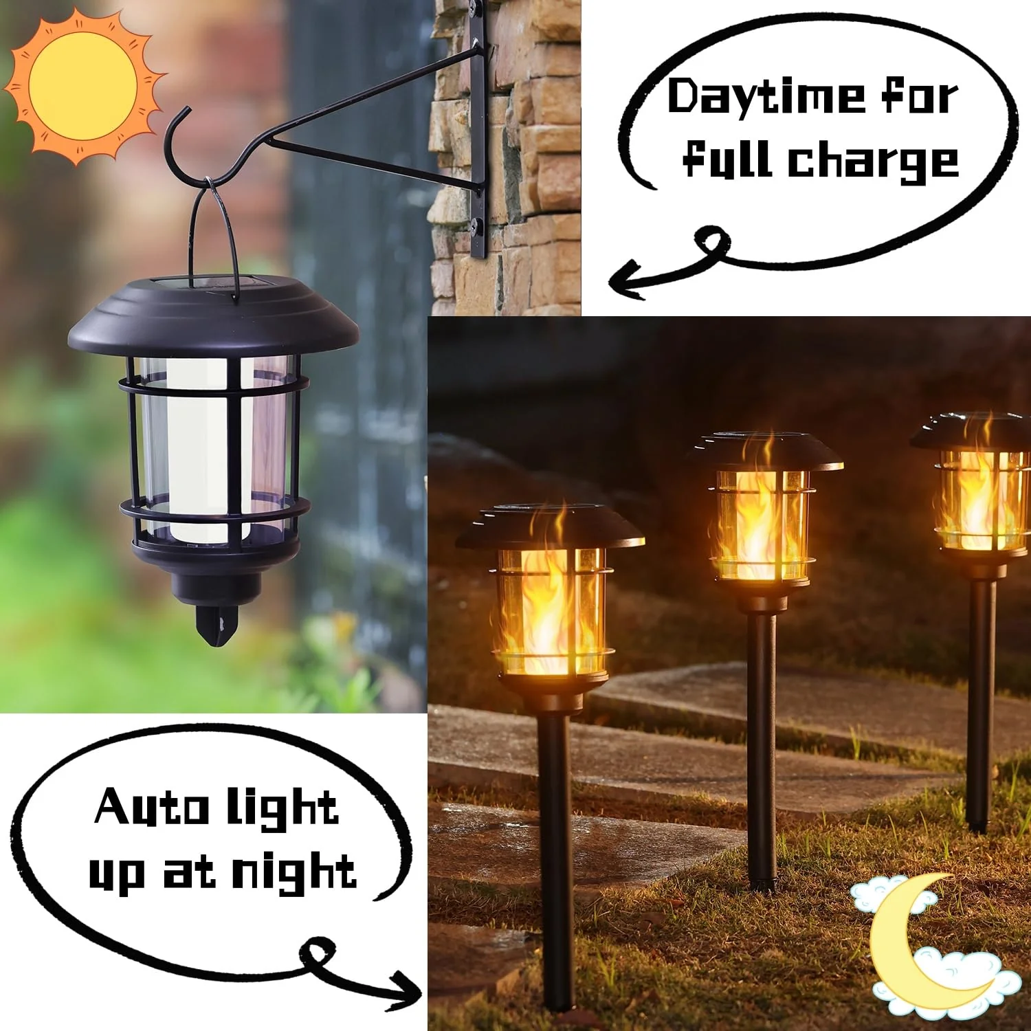 Dynaming 6 Pack Solar Flame Torch Lights Outdoor, Halloween Dual Use Flickering Flame Garden Light, Christmas Hanging Lanterns, Auto On/Off & Waterproof Lighting for Lawn Patio Yard Walkway Driveway - Image 8