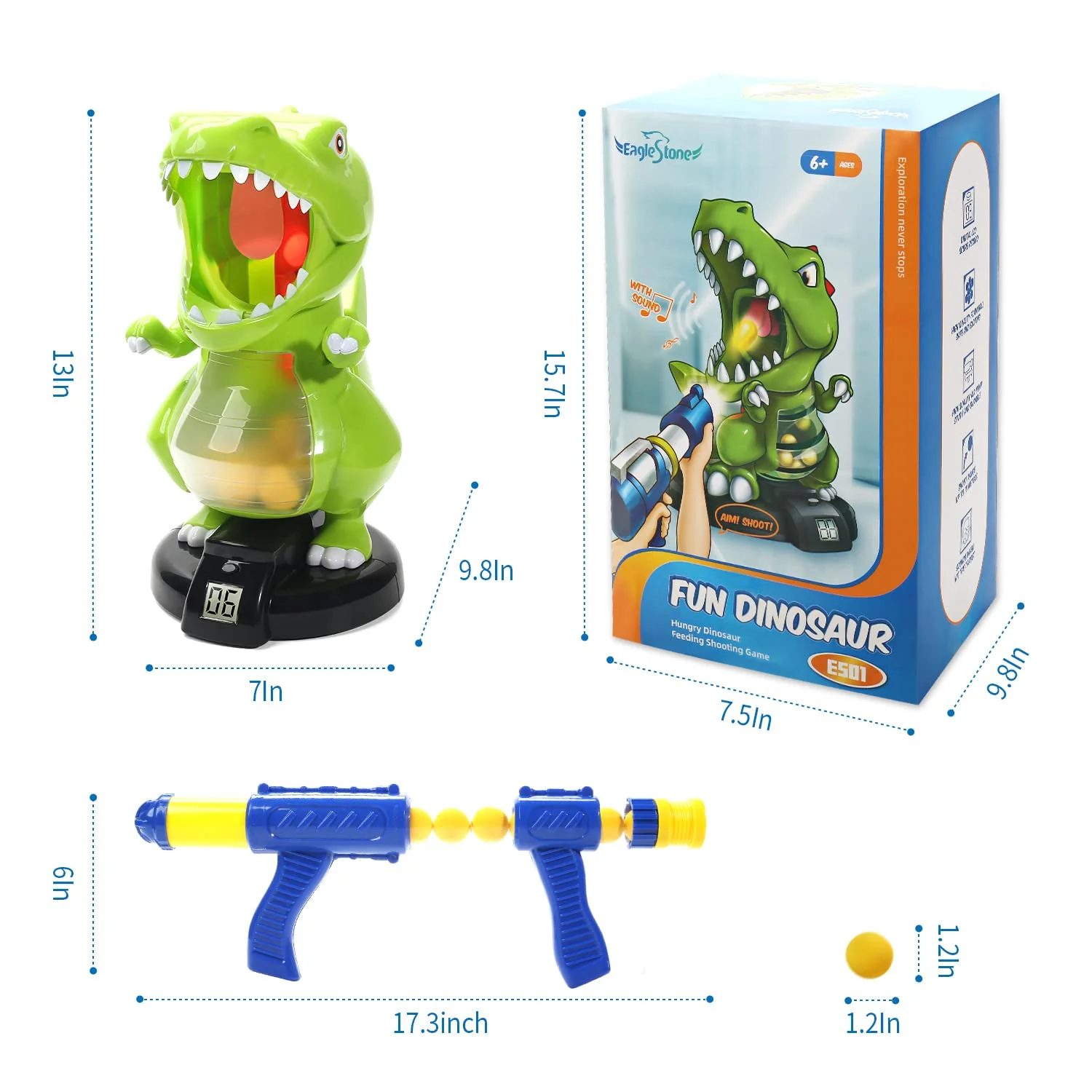 EagleStone Dinosaur Shooting Toys for Boys 5 6 7 8 9 Years Old, Electronic Kids Target Games w/ Air Pump Gun, LCD Score Record, Sound, 24 Foam Balls, Birthday Party Favor,Christmas Gifts for Toddlers - Image 3