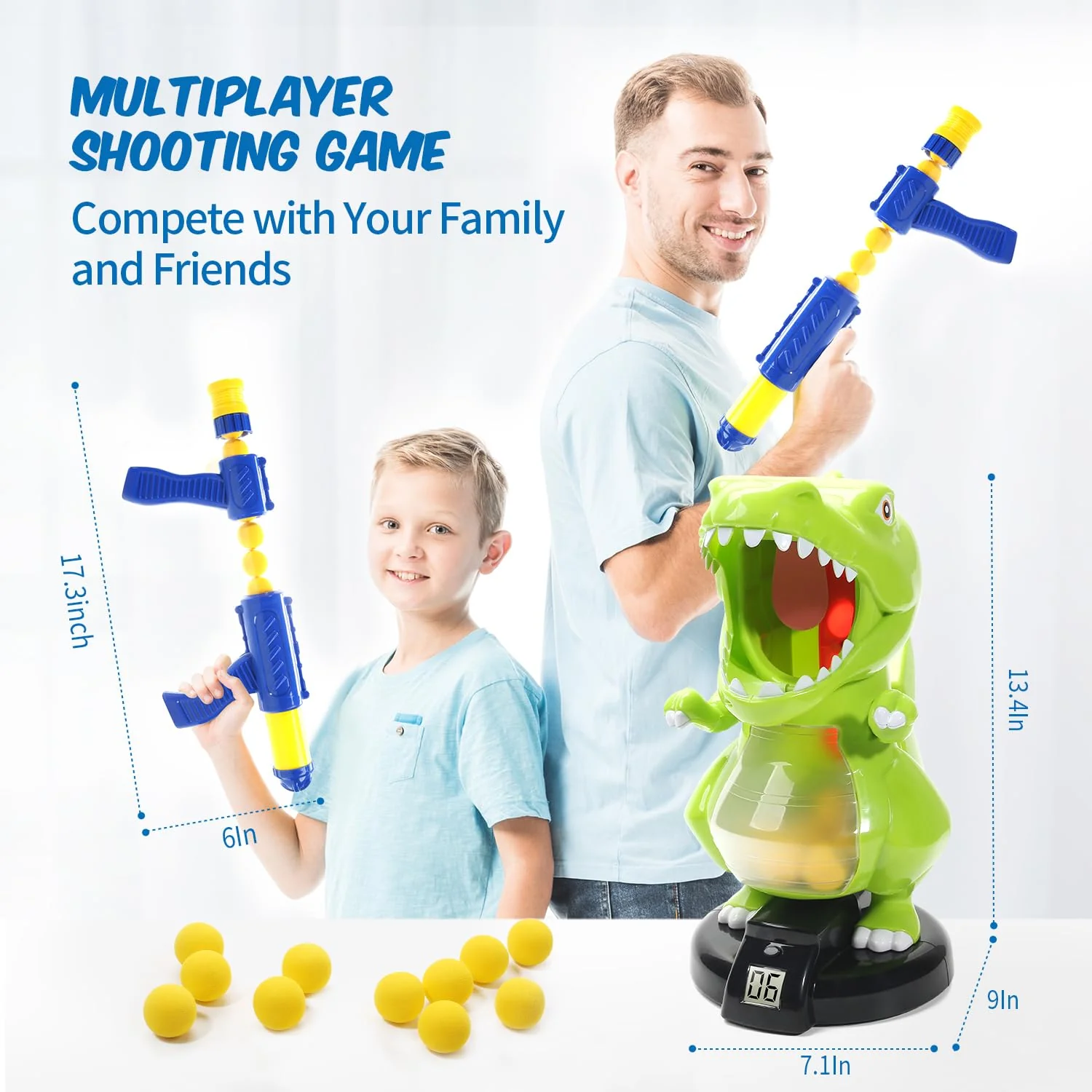 EagleStone Dinosaur Shooting Toys for Boys 5 6 7 8 9 Years Old, Electronic Kids Target Games w/ Air Pump Gun, LCD Score Record, Sound, 24 Foam Balls, Birthday Party Favor,Christmas Gifts for Toddlers - Image 8