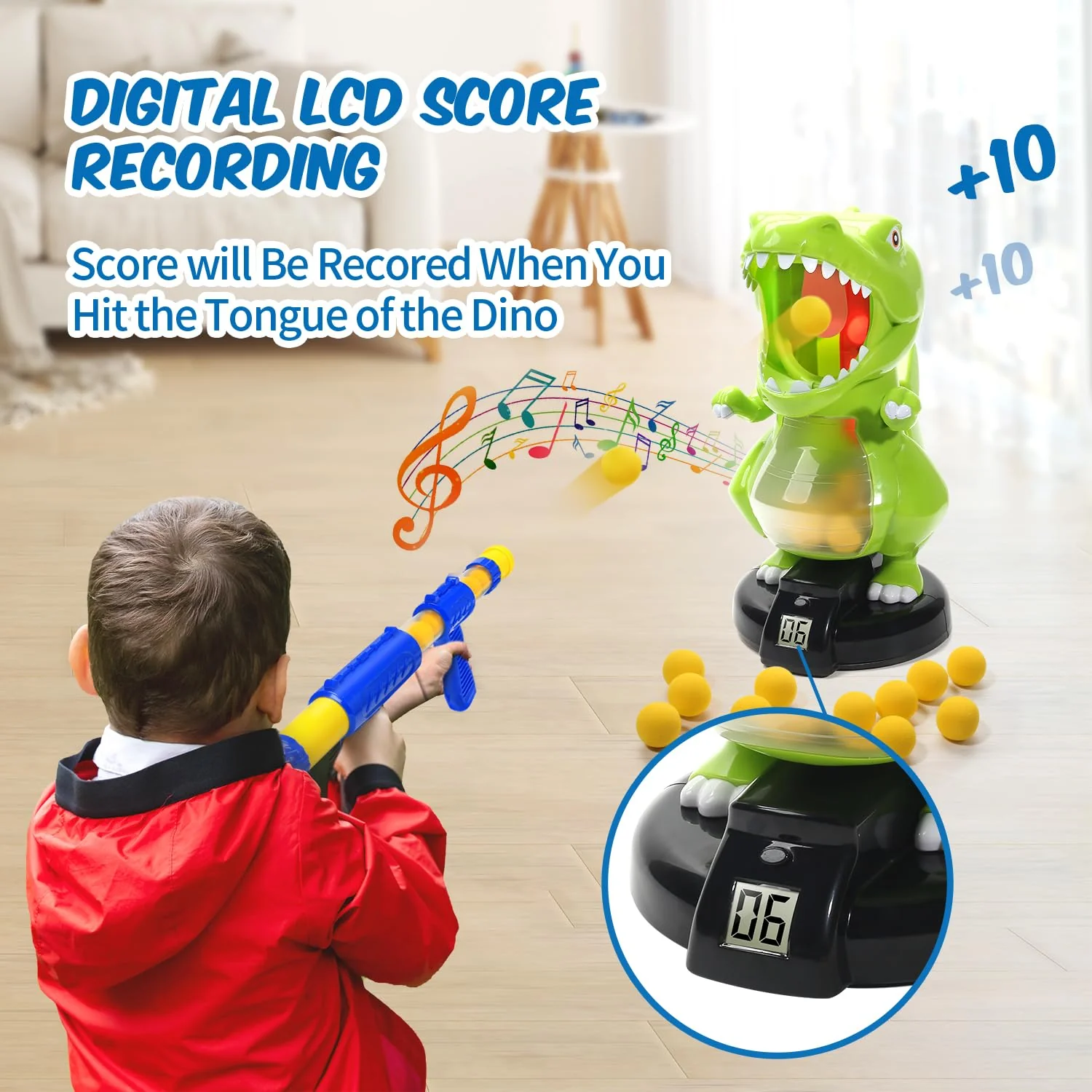 EagleStone Dinosaur Shooting Toys for Boys 5 6 7 8 9 Years Old, Electronic Kids Target Games w/ Air Pump Gun, LCD Score Record, Sound, 24 Foam Balls, Birthday Party Favor,Christmas Gifts for Toddlers - Image 9
