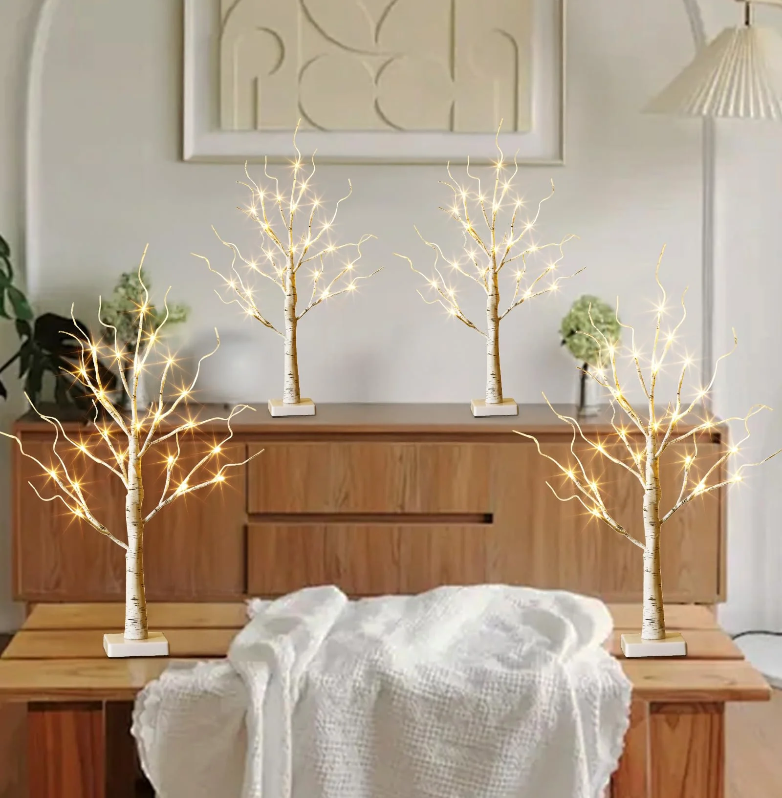 EAMBRITE Home Decorations Light Up White Birch Tree Indoor Christmas Decor, 4 Pack Battery Operated/USB Lighted Tabletop Money Tree Lamp Led Lights Easter Wedding Centerpiece Table Room (2 Ft) - Image 5