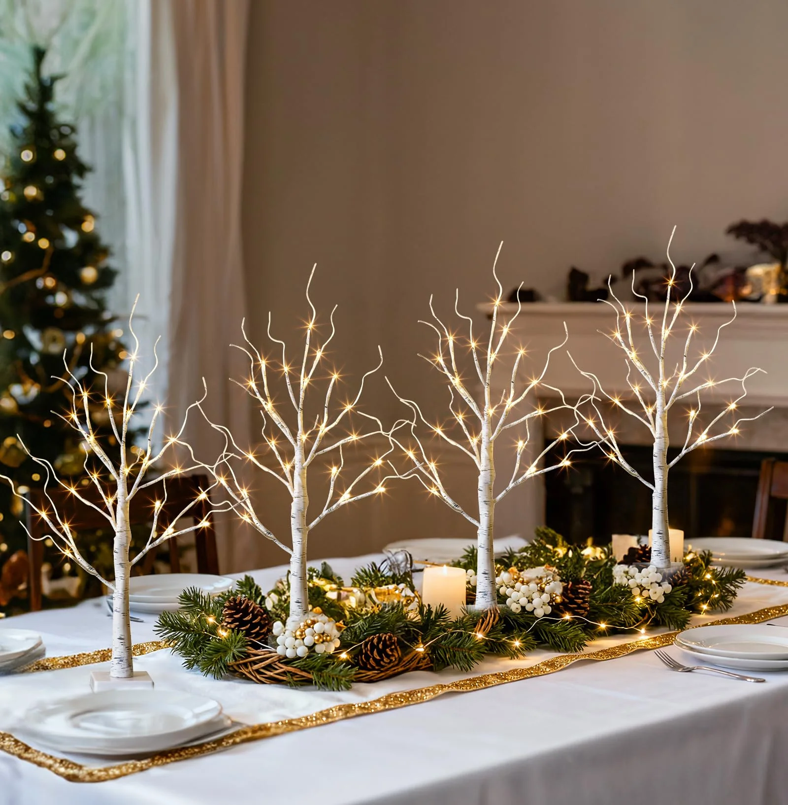 EAMBRITE Home Decorations Light Up White Birch Tree Indoor Christmas Decor, 4 Pack Battery Operated/USB Lighted Tabletop Money Tree Lamp Led Lights Easter Wedding Centerpiece Table Room (2 Ft) - Image 6