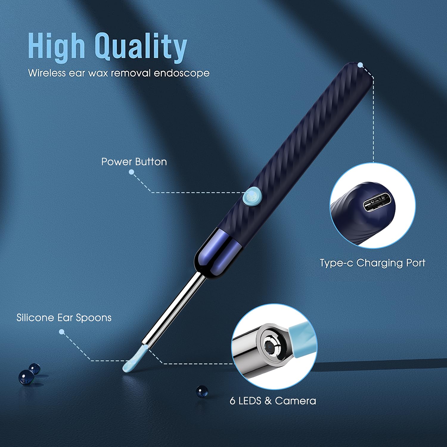 Ear Wax Removal - Earwax Remover Tool with 8 Pcs Ear Set - Ear Canal Cleaner with 1080P Camera - FSA HSA Eligible - Ear Cleaning Kit with 6 Ear Spoon - Ear Camera for iOS & Android (Midnight Blue) - Image 5