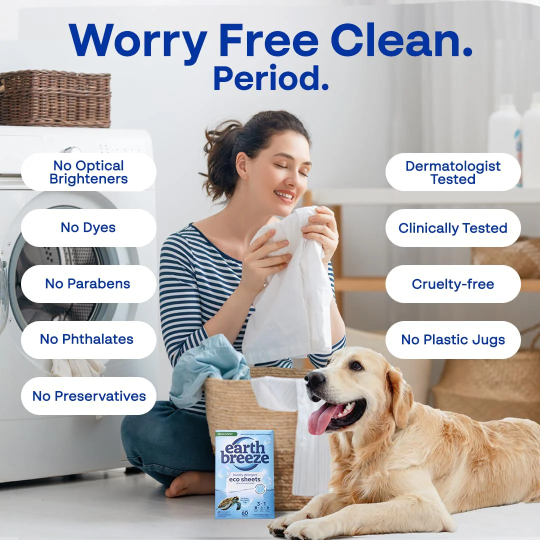 Earth Breeze Laundry Detergent Sheets Fresh Scent - 180 Loads Eco Liquidless Soap - Travel-Friendly for Hot & Cold Cycles, Tackles Tough Stains & Odors - Gentle on Skin, 90 Ct (3 Pack) - Image 5
