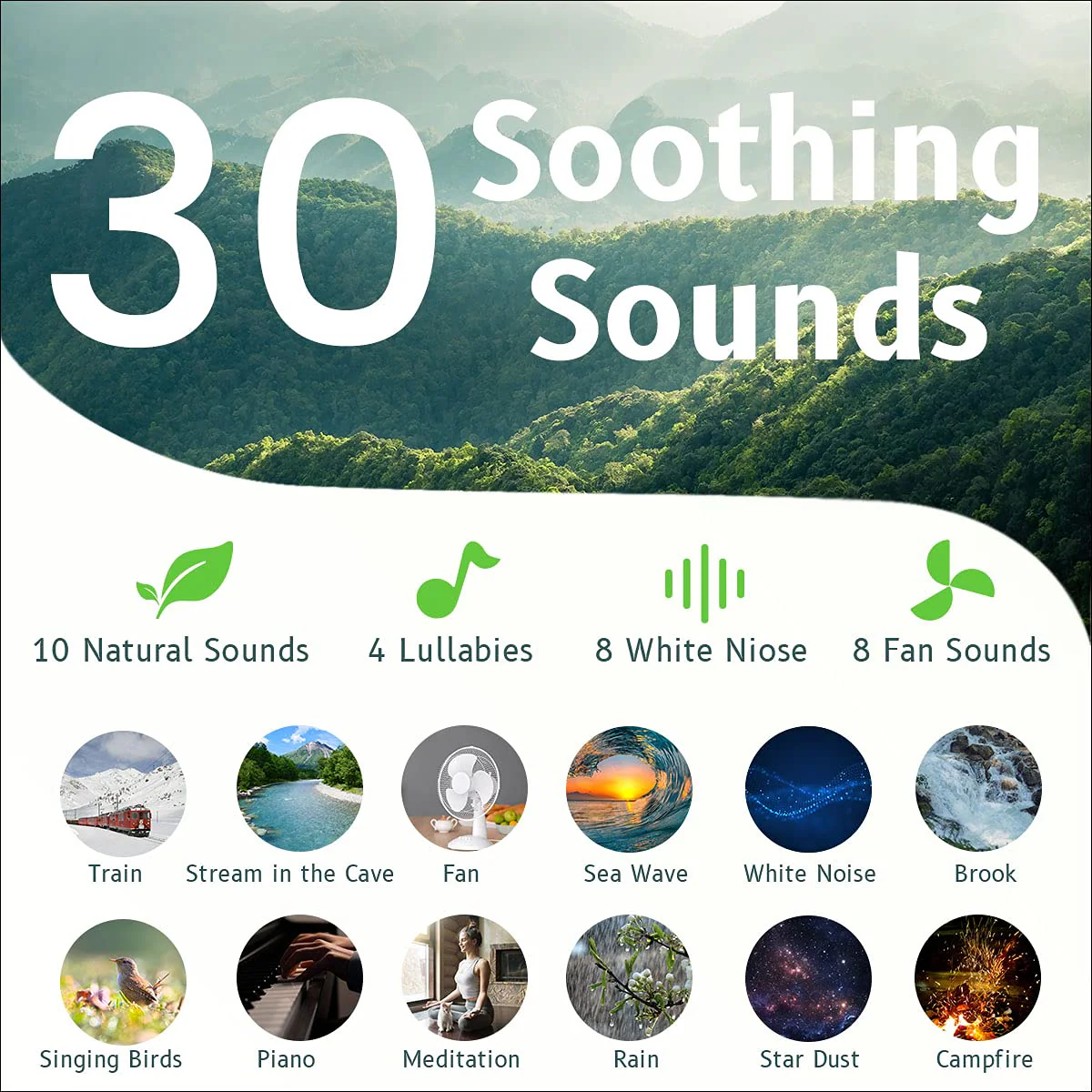 Easysleep Sound White Noise Machine with 25 Soothing Sounds and Night Lights with Memory Function 32 Levels of Volume and 5 Sleep Timer Powered by AC or USB for Sleeping Relaxation (Wood) - Image 7