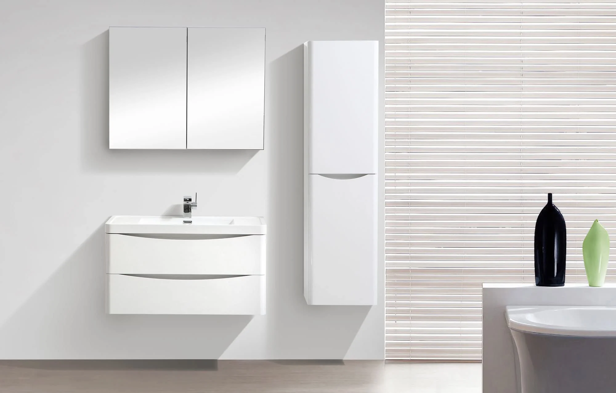 Eaton White Tall Storage Cabinet Storage Unit Wall Mounted Bathroom Cupboard Right Hand - Image 2