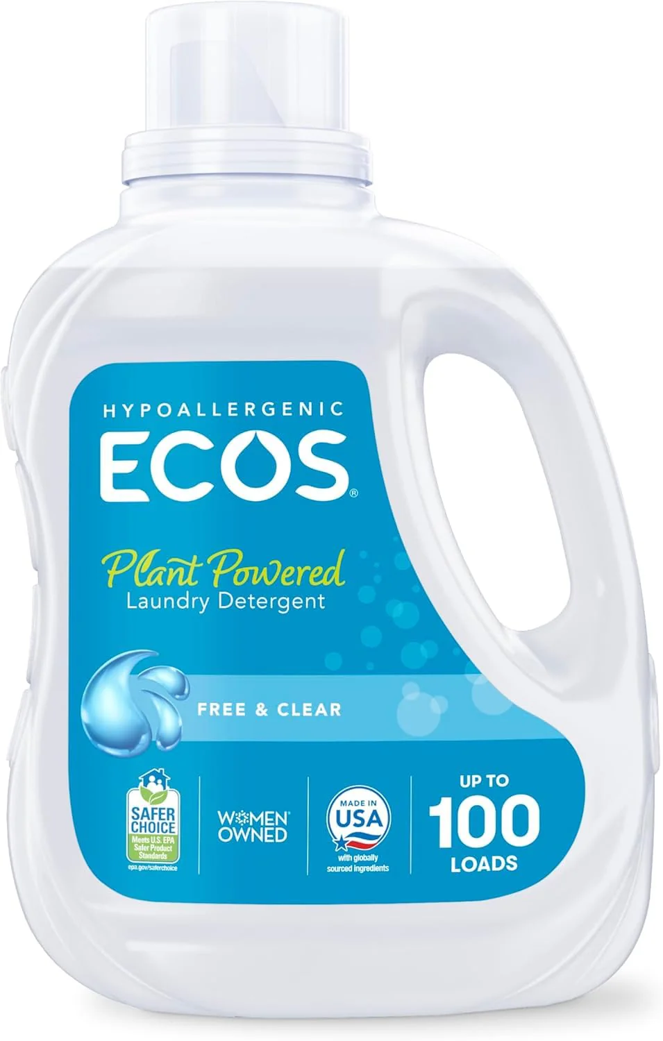 ECOS Laundry Detergent Liquid, 200 Loads - Dermatologist Tested Laundry Soap - Hypoallergenic, EPA Safer Choice Certified, Plant-Powered, Free & Clear, 100 Fl Oz (Pack of 2) - Image 2