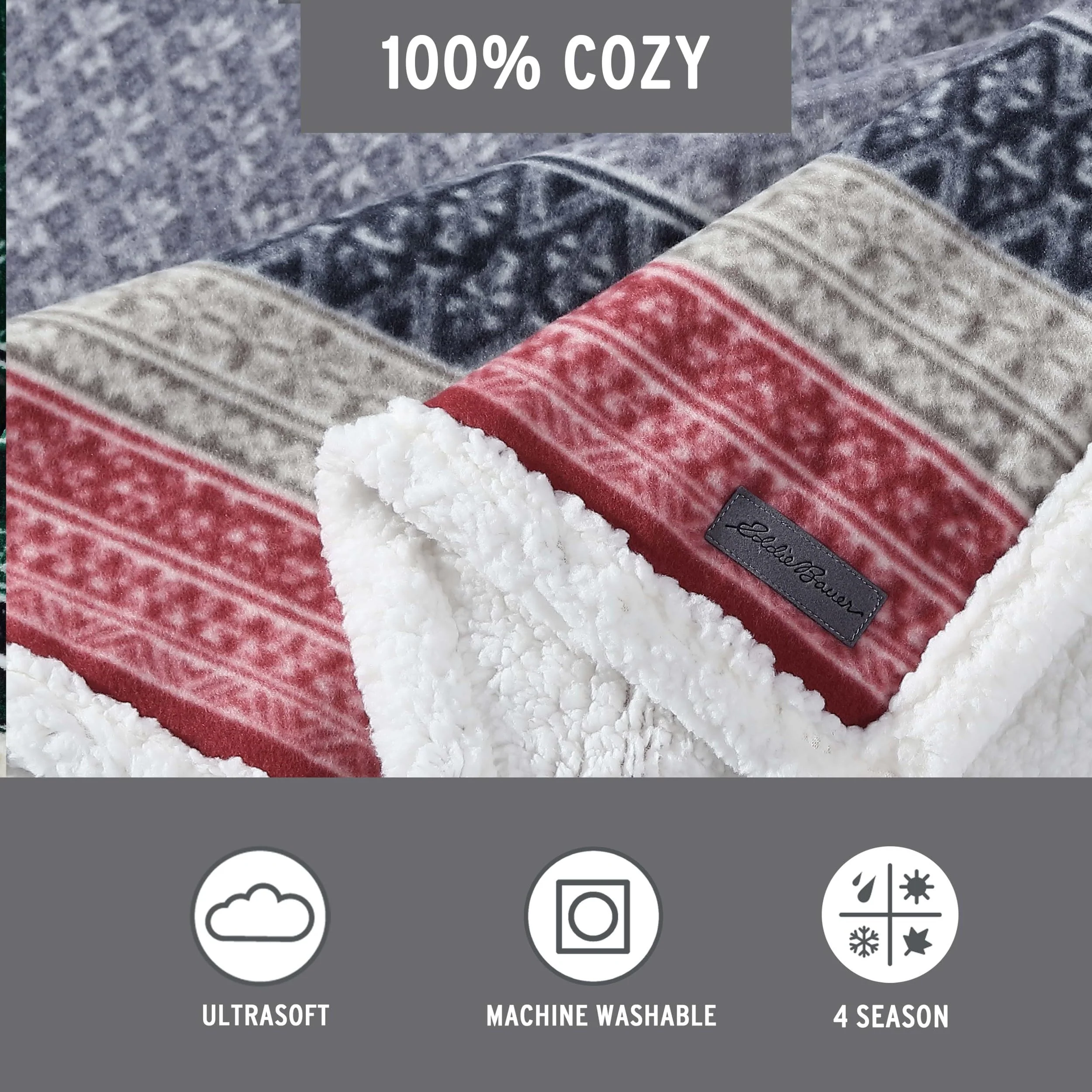Eddie Bauer - Throw Blanket, Super Soft Reversible Sherpa & Brushed Fleece Bedding, Ideal Christmas & White Elephant Gifts, Cozy Plaid Throw Blankets For Couch for Bed or Couch (Fair Isle Dark Steel, 50" x 70") - Image 10