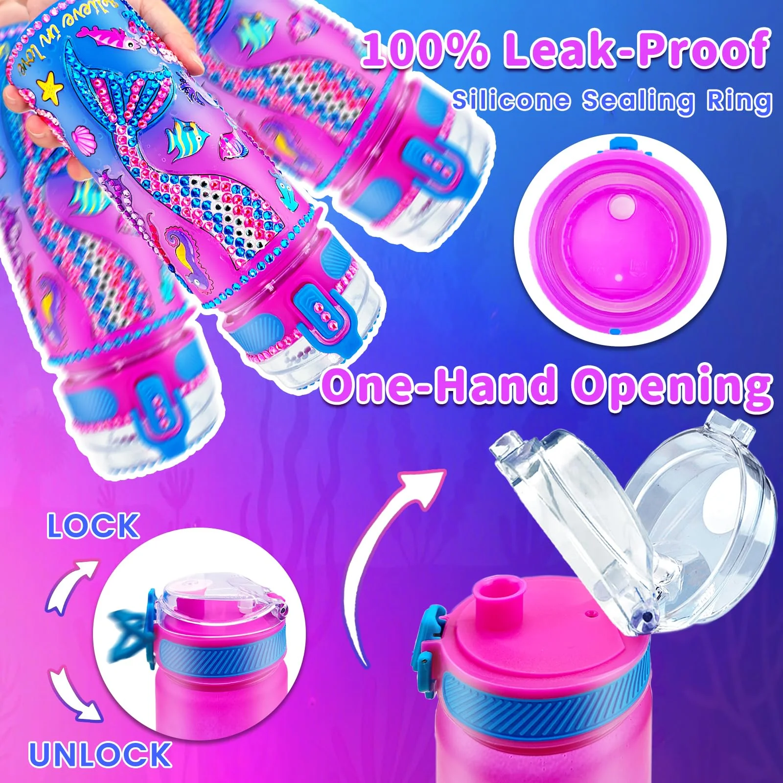 EDsportshouse Decorate Your Own Water Bottle Kits for Girls Age 4-6-8-10,Mermaid Painting Crafts,Fun Arts and Crafts Gifts Toys for Girls Birthday Christmas(Mermaid) - Image 3