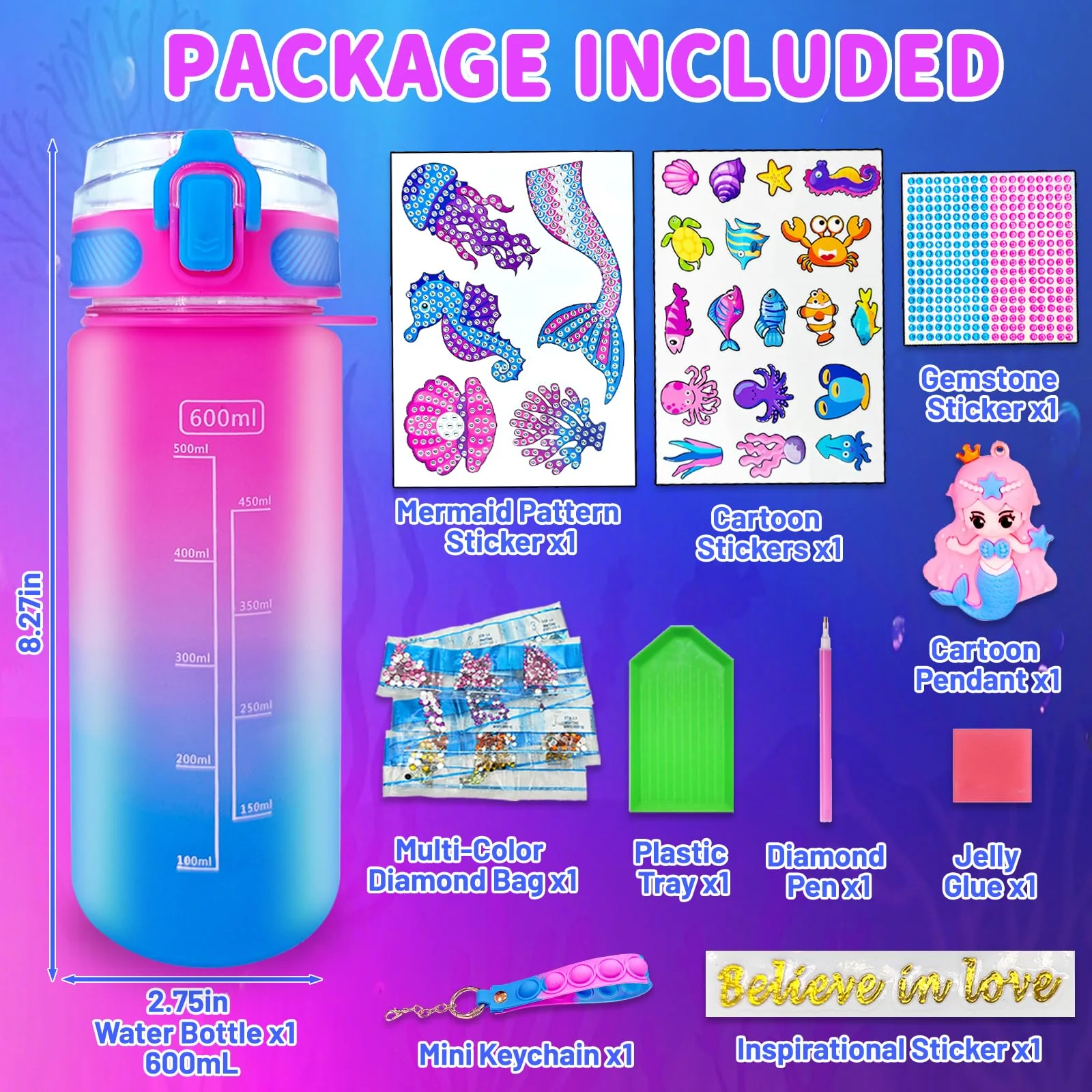 EDsportshouse Decorate Your Own Water Bottle Kits for Girls Age 4-6-8-10,Mermaid Painting Crafts,Fun Arts and Crafts Gifts Toys for Girls Birthday Christmas(Mermaid) - Image 4