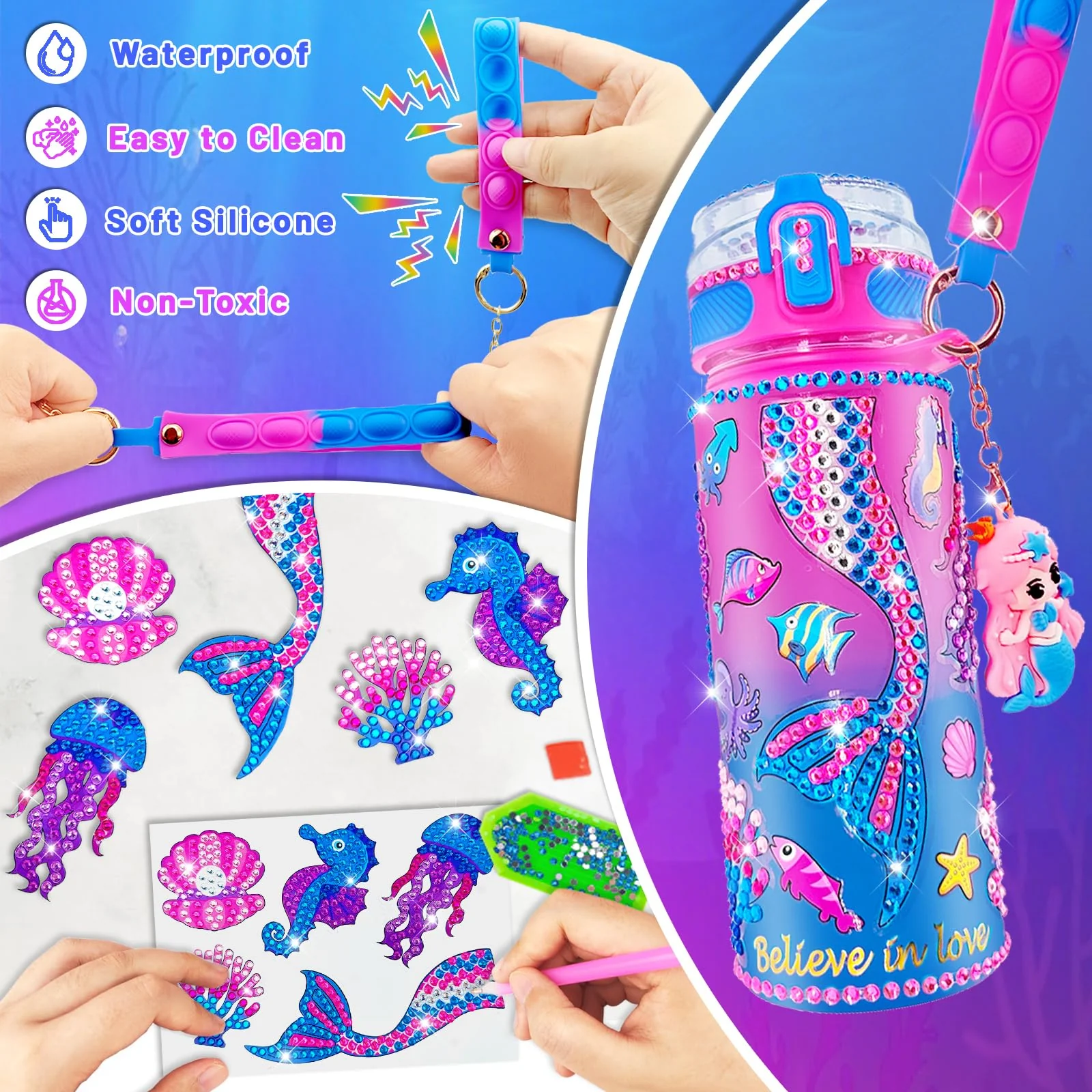 EDsportshouse Decorate Your Own Water Bottle Kits for Girls Age 4-6-8-10,Mermaid Painting Crafts,Fun Arts and Crafts Gifts Toys for Girls Birthday Christmas(Mermaid) - Image 5