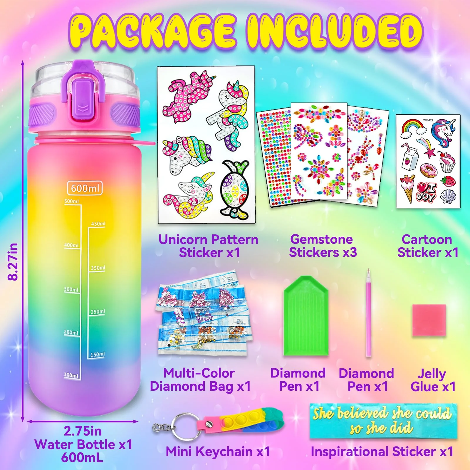 EDSPORTSHOUSE Decorate Your Own Water Bottle Kits for Girls Age 4-6-8-10,Unicorn Painting Crafts,Fun Arts and Crafts Gifts Toys for Girls Birthday Christmas(Unicorn) - Image 4