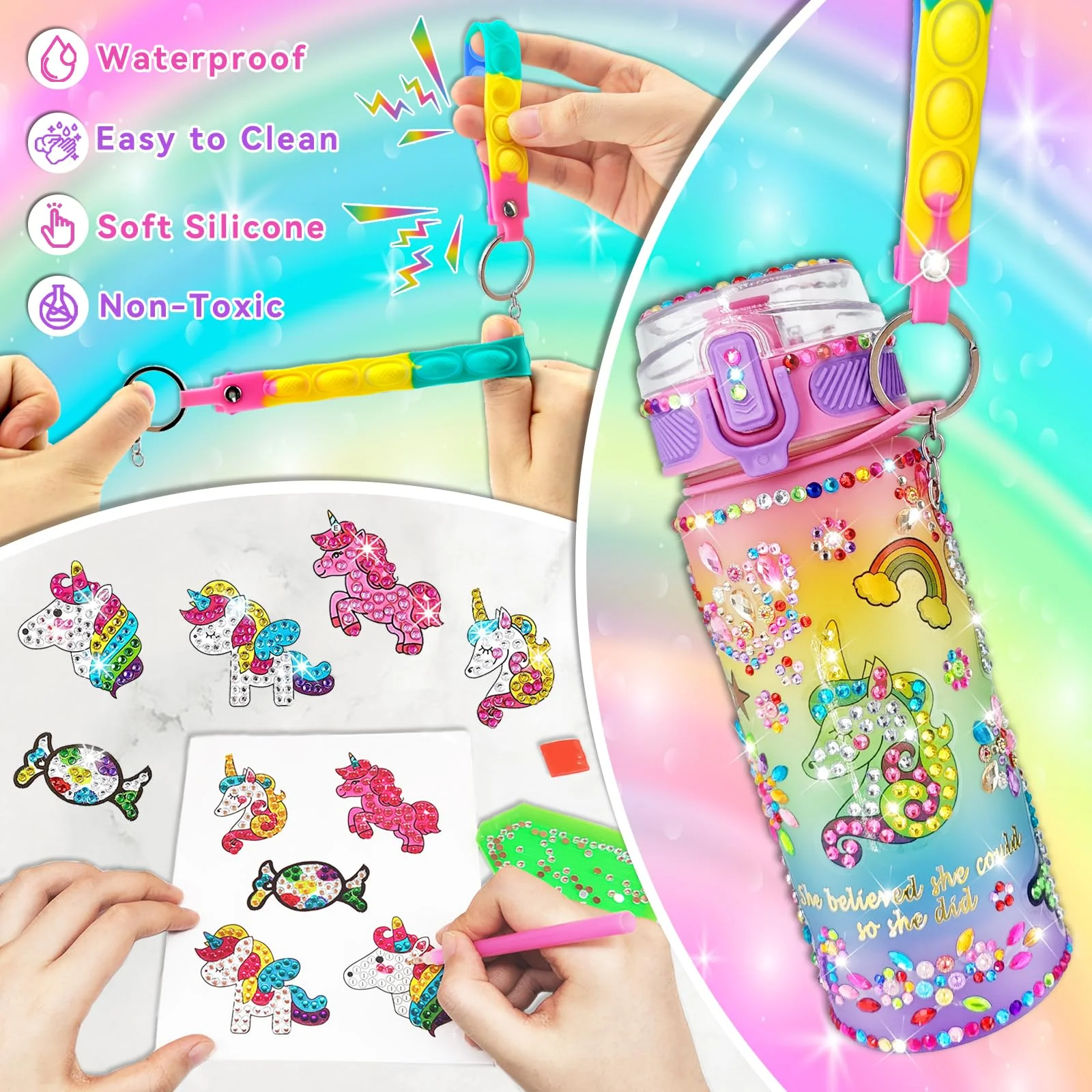 EDSPORTSHOUSE Decorate Your Own Water Bottle Kits for Girls Age 4-6-8-10,Unicorn Painting Crafts,Fun Arts and Crafts Gifts Toys for Girls Birthday Christmas(Unicorn) - Image 5
