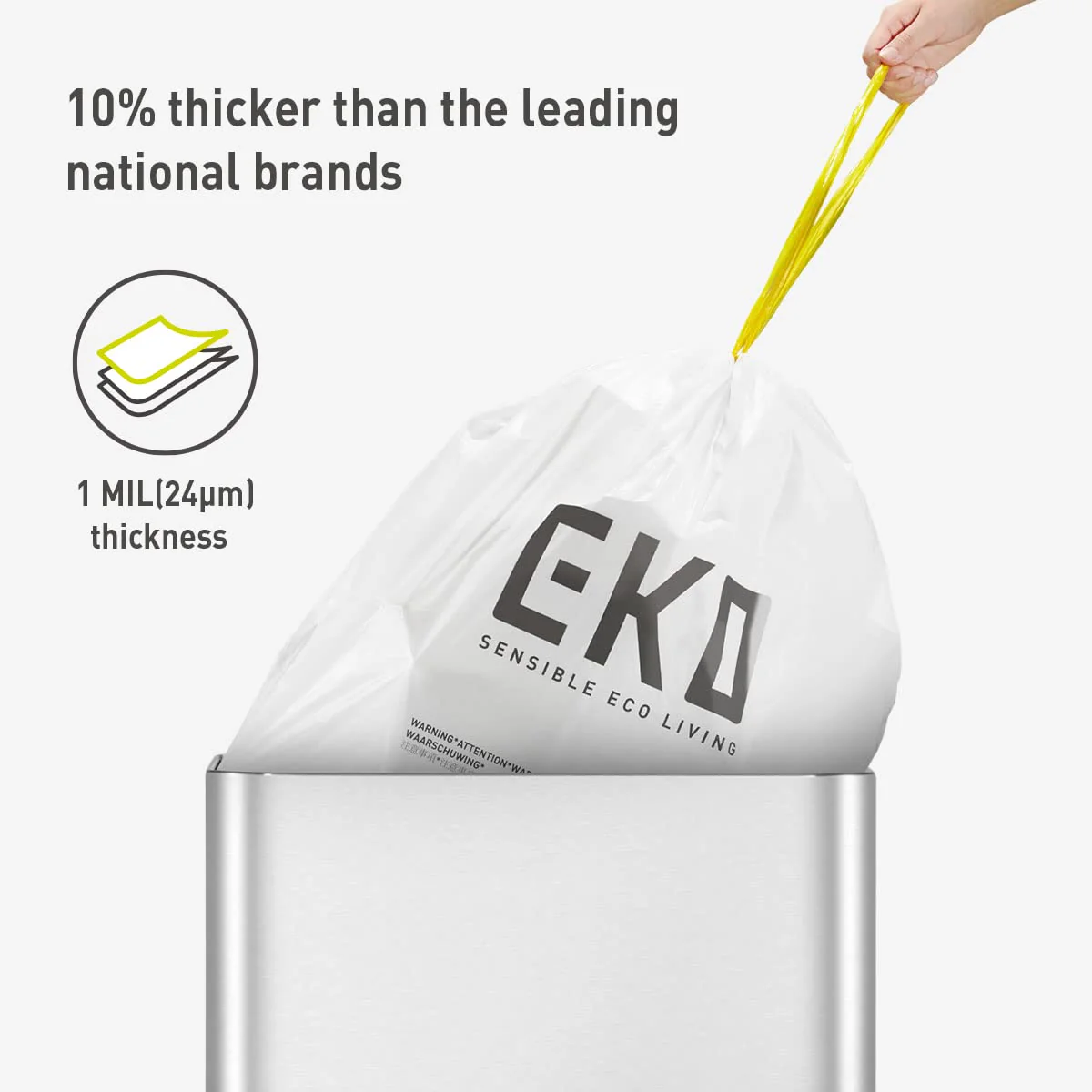 EKO 13 Gallon / 40-60 Liter Drawstring Trash Bags, Extra-Strong Unscented Garbage Bags, 60 Count Easy-Dispense Roll for Kitchen & Household Use, Leak-Resistant, Code F, White - Image 8