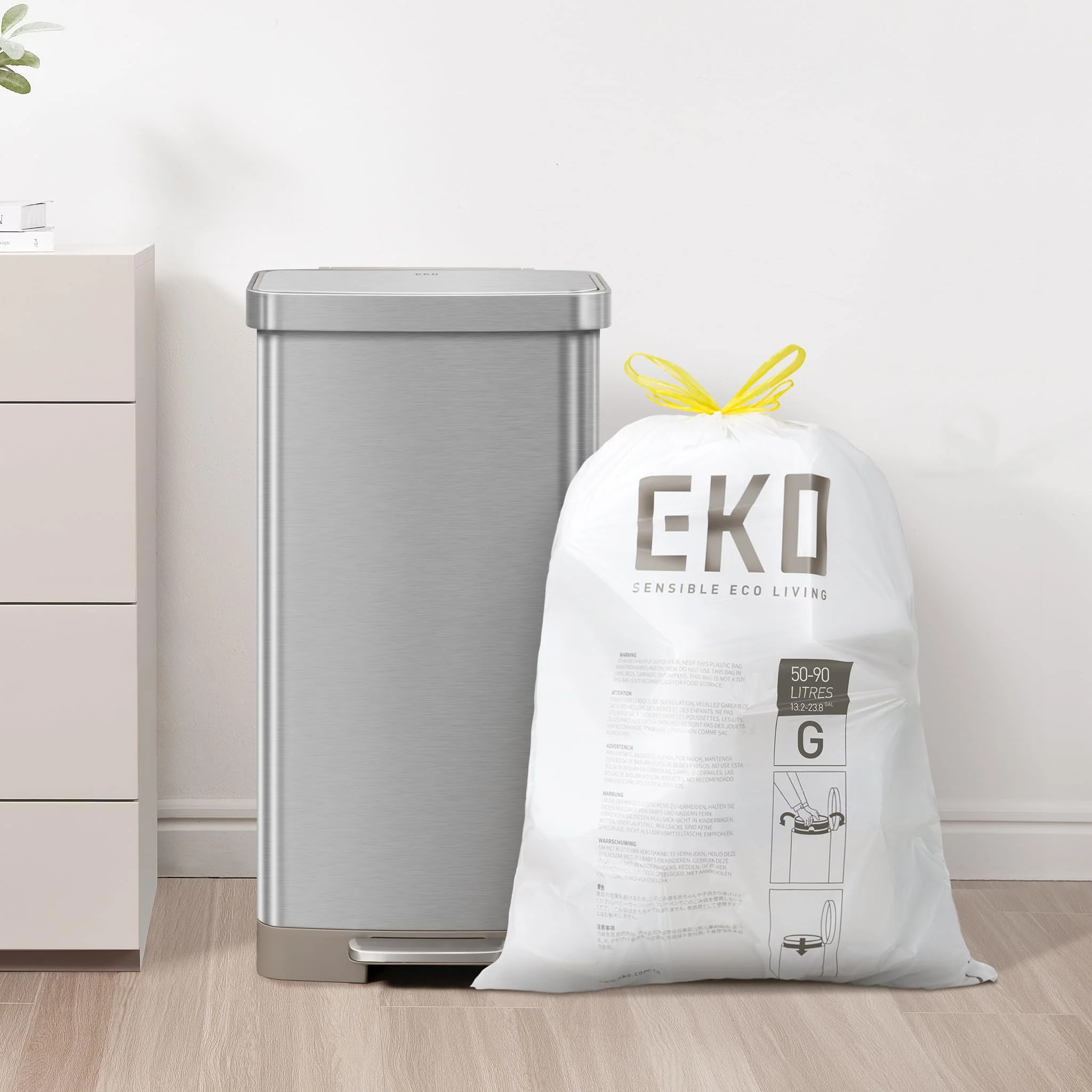 EKO Extra Strong 21 Gallon Large Trash Bags, Heavy-Duty Drawstring Kitchen & Household Garbage Bags (80L), Leak-Resistant, 110 Count, Code G - Image 7