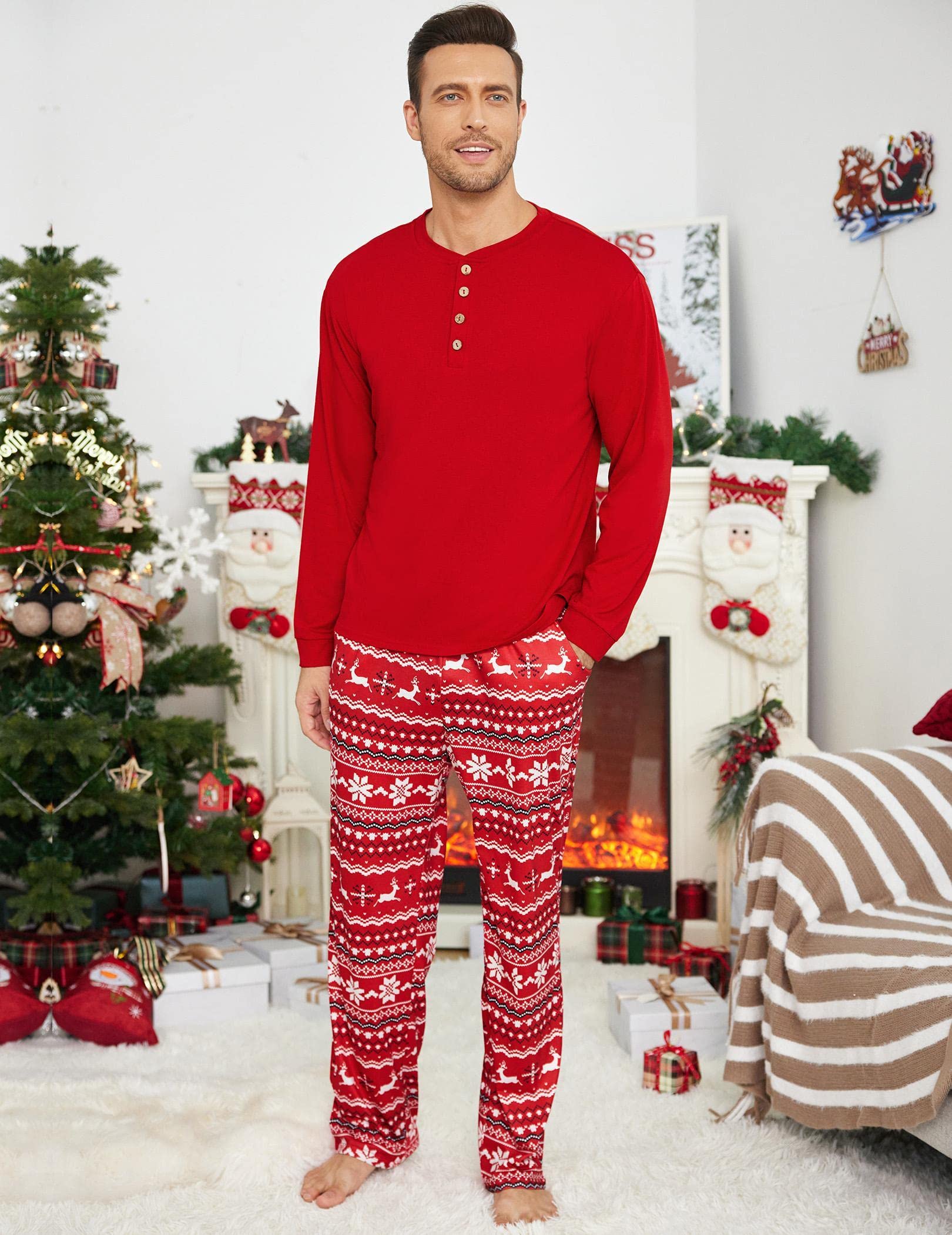 Ekouaer Family Christmas Pajamas Matching Sets Womens Mens Pjs Long Sleeve Sleepwear Holiday Lounge Sets Red S - Image 3
