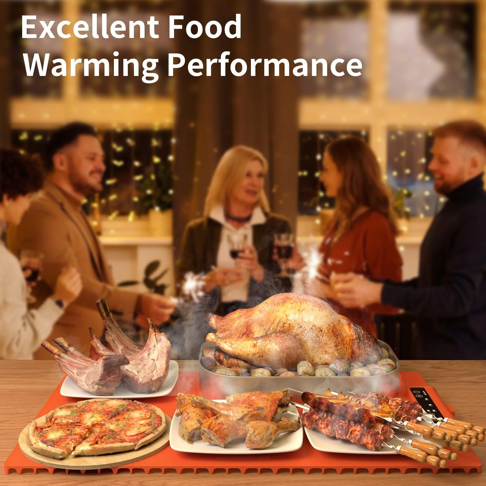 Electric Food Warming Mat: Silicone Food Warmer for Parties Buffet, Portable Fast Heating Pads for Food, Pizza Coffee Tea Heater Meat Defrosting Tray Adjustable Temperature (Orange) - Image 2