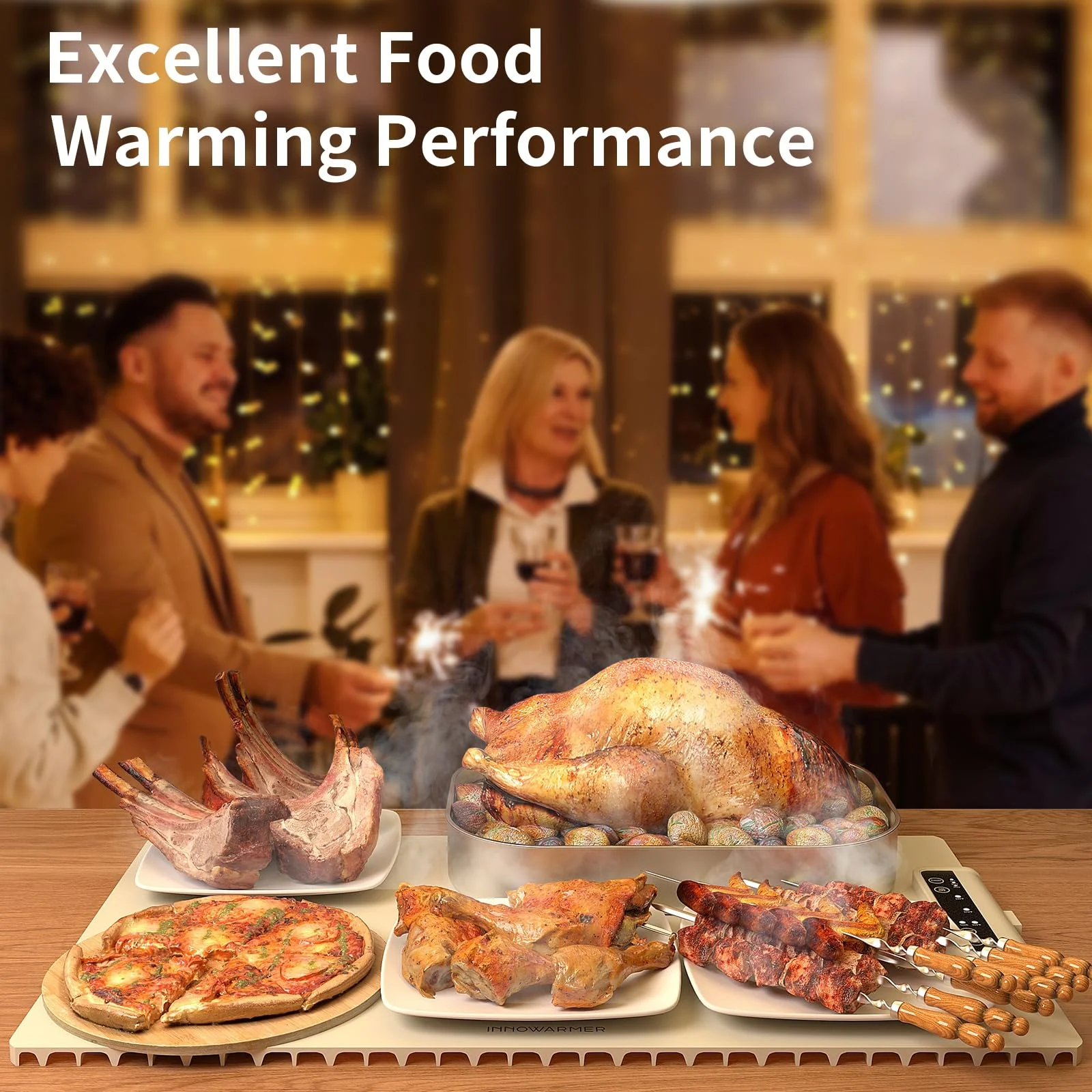 Electric Food Warming Mat: Silicone Food Warmer for Parties Buffet, Portable Fast Heating Pads for Food, Pizza Coffee Tea Heater Meat Defrosting Tray Adjustable Temperature (White) - Image 2