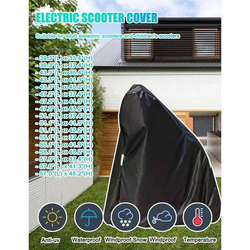Electric Scooter Cover, Universal Scooter Cover, Waterproof Sun, Tear Proof Night Reflective and Lock-Holes&Storage Bag for With Seat or Without Foldable Kick Scooter(Without Seat,51"(L)x45"(H)) - Image 2