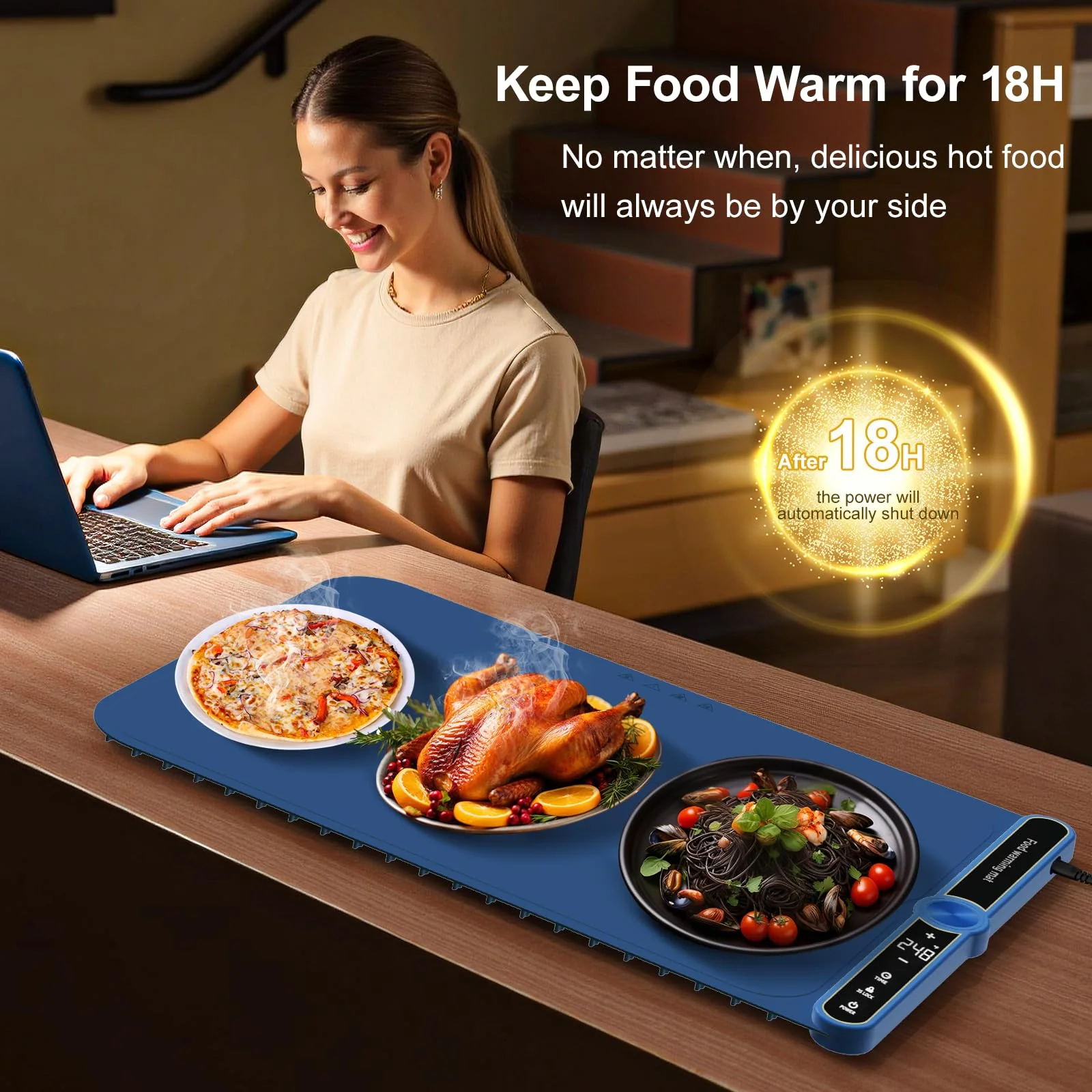 Electric Silicone Food Warmers for Parties Buffet XXL 40”X15” Extra Extra Large Food Warming Mat Keep Food Warm Last 18H Even Heating 104F to 248F with Child Lock Easy Clean - Image 3