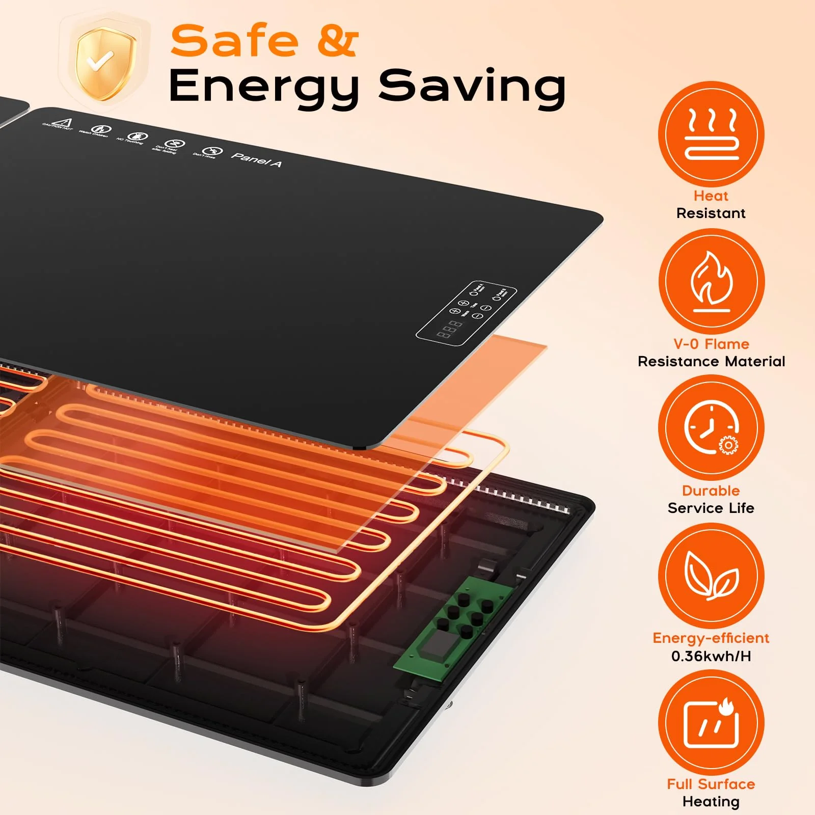 Electric Warming Mat for Food 32" x 12", Tempered Glass Top,Food Warmer Tray for Countertop, Parties Buffet,Gatherings,Adjustable 104–212°F with 1–12h Timer,Built-in Thermostat & Overheat Protection - Image 2