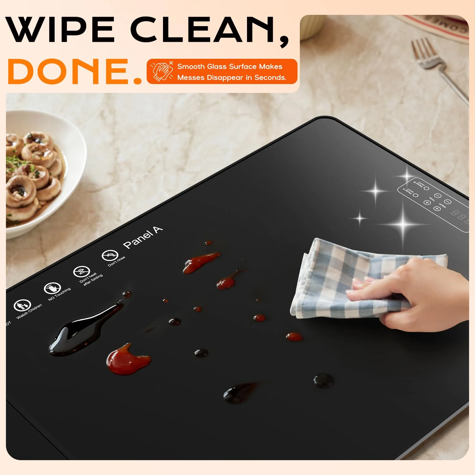 Electric Warming Mat for Food 32" x 12", Tempered Glass Top,Food Warmer Tray for Countertop, Parties Buffet,Gatherings,Adjustable 104–212°F with 1–12h Timer,Built-in Thermostat & Overheat Protection - Image 5