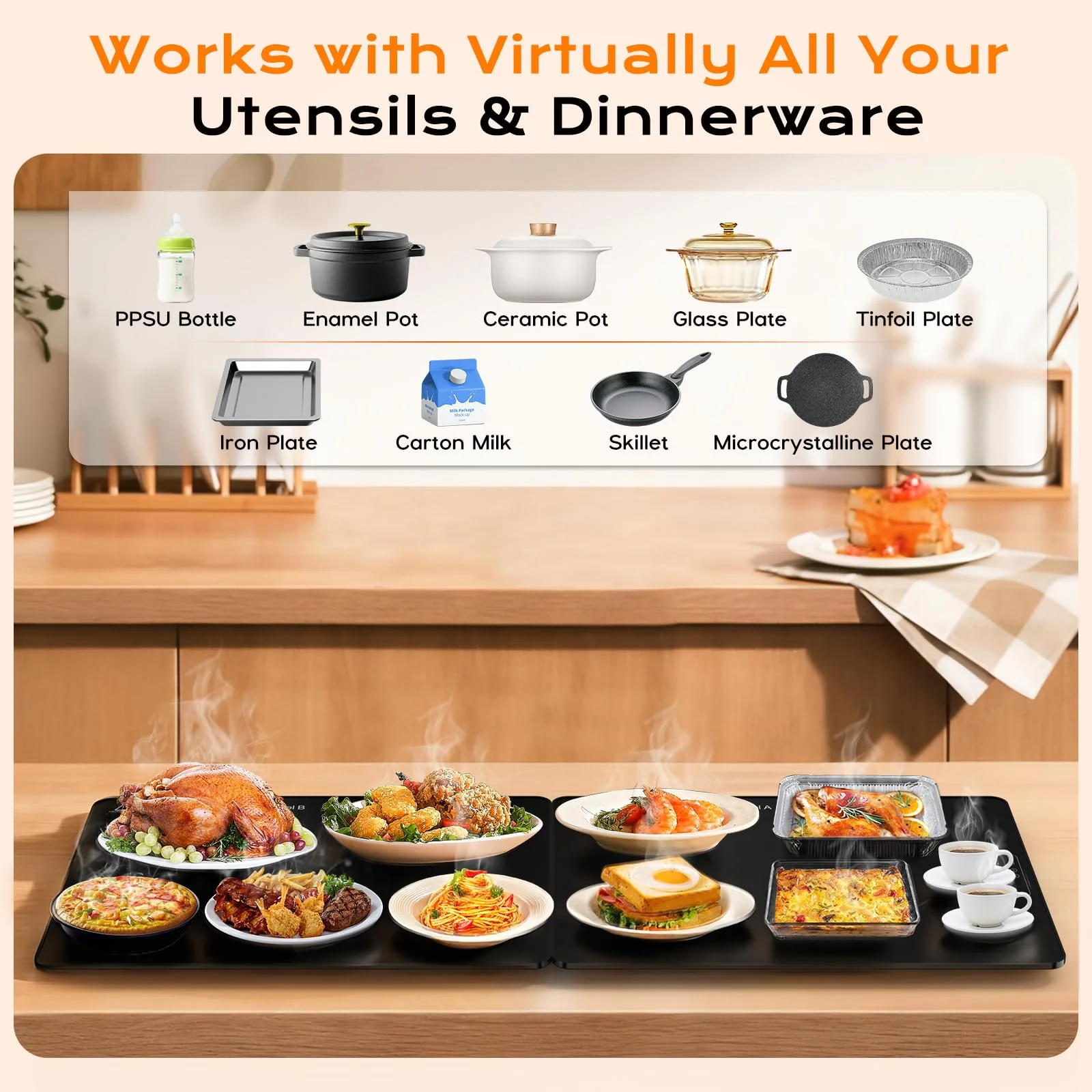Electric Warming Mat for Food 32" x 12", Tempered Glass Top,Food Warmer Tray for Countertop, Parties Buffet,Gatherings,Adjustable 104–212°F with 1–12h Timer,Built-in Thermostat & Overheat Protection - Image 3