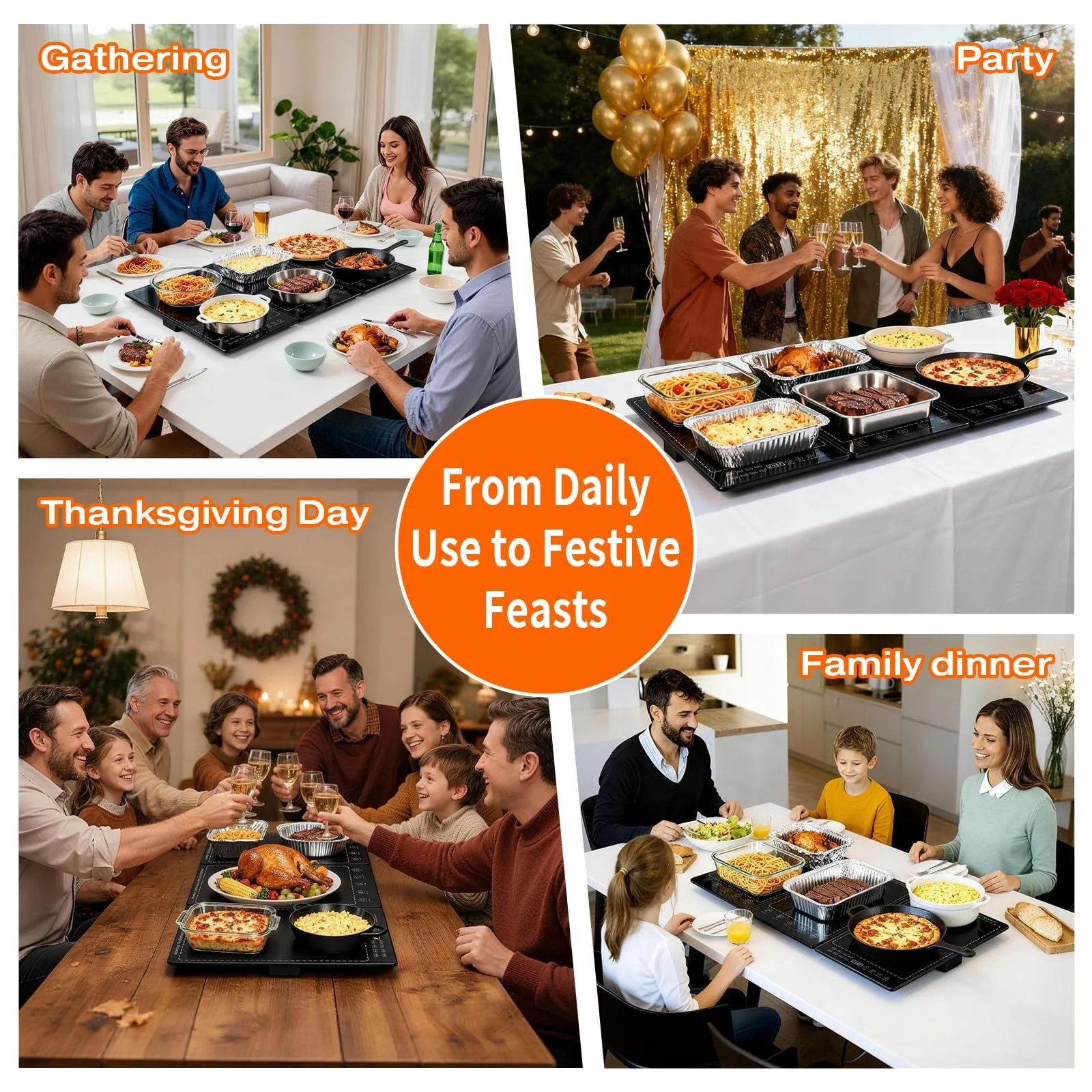 Electric Warming Tray,25"x 15" Food Warmer for Parties Buffet with 10 Temp-Settings, 3-in-1 Warming Mat for Food Built-in Thermostat and Surface Heating, Warming Tray for Parties Buffet,Gatherings - Image 2