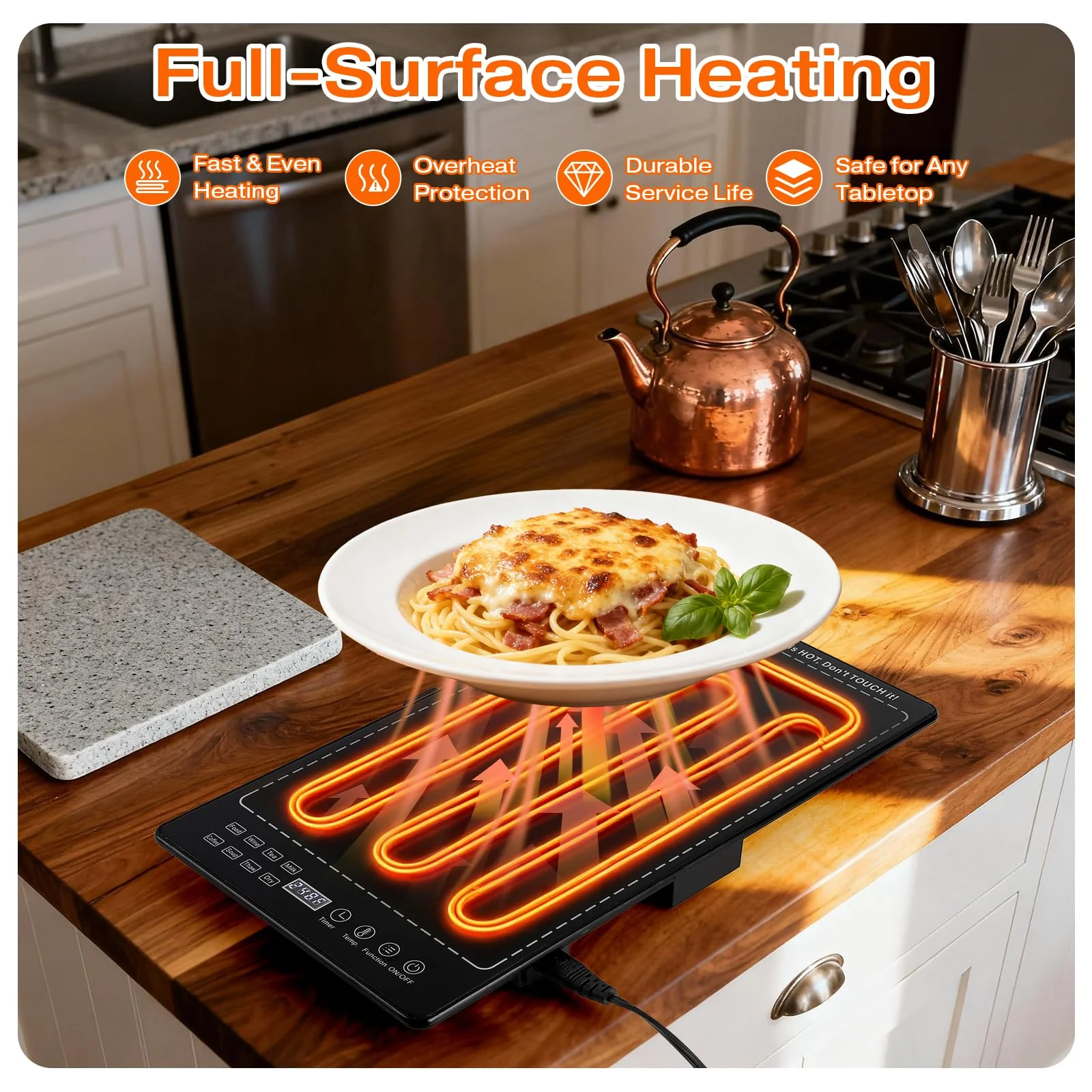 Electric Warming Tray,25"x 15" Food Warmer for Parties Buffet with 10 Temp-Settings, 3-in-1 Warming Mat for Food Built-in Thermostat and Surface Heating, Warming Tray for Parties Buffet,Gatherings - Image 4