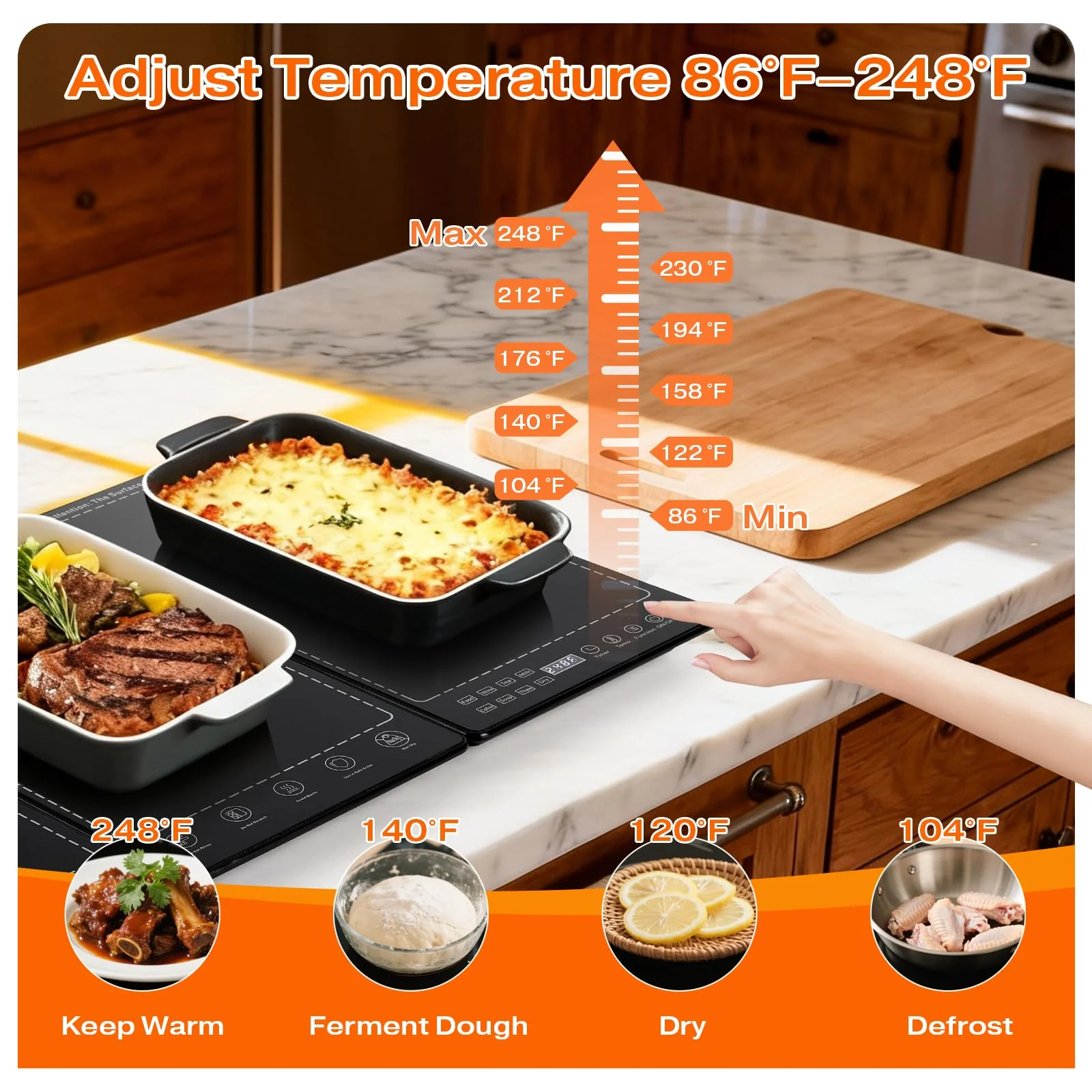 Electric Warming Tray,25"x 15" Food Warmer for Parties Buffet with 10 Temp-Settings, 3-in-1 Warming Mat for Food Built-in Thermostat and Surface Heating, Warming Tray for Parties Buffet,Gatherings - Image 5