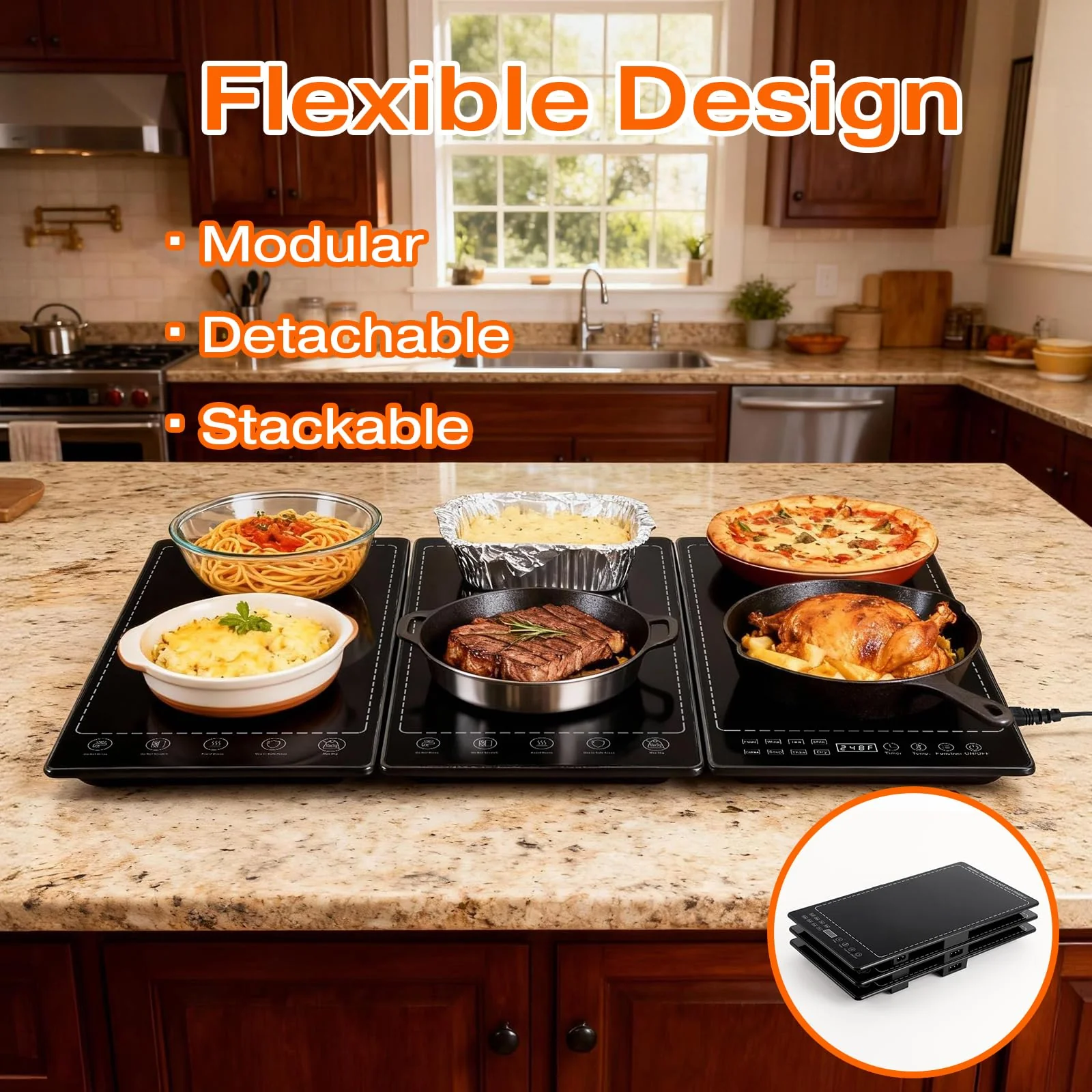 Electric Warming Tray,25"x 15" Food Warmer for Parties Buffet with 10 Temp-Settings, 3-in-1 Warming Mat for Food Built-in Thermostat and Surface Heating, Warming Tray for Parties Buffet,Gatherings - Image 6