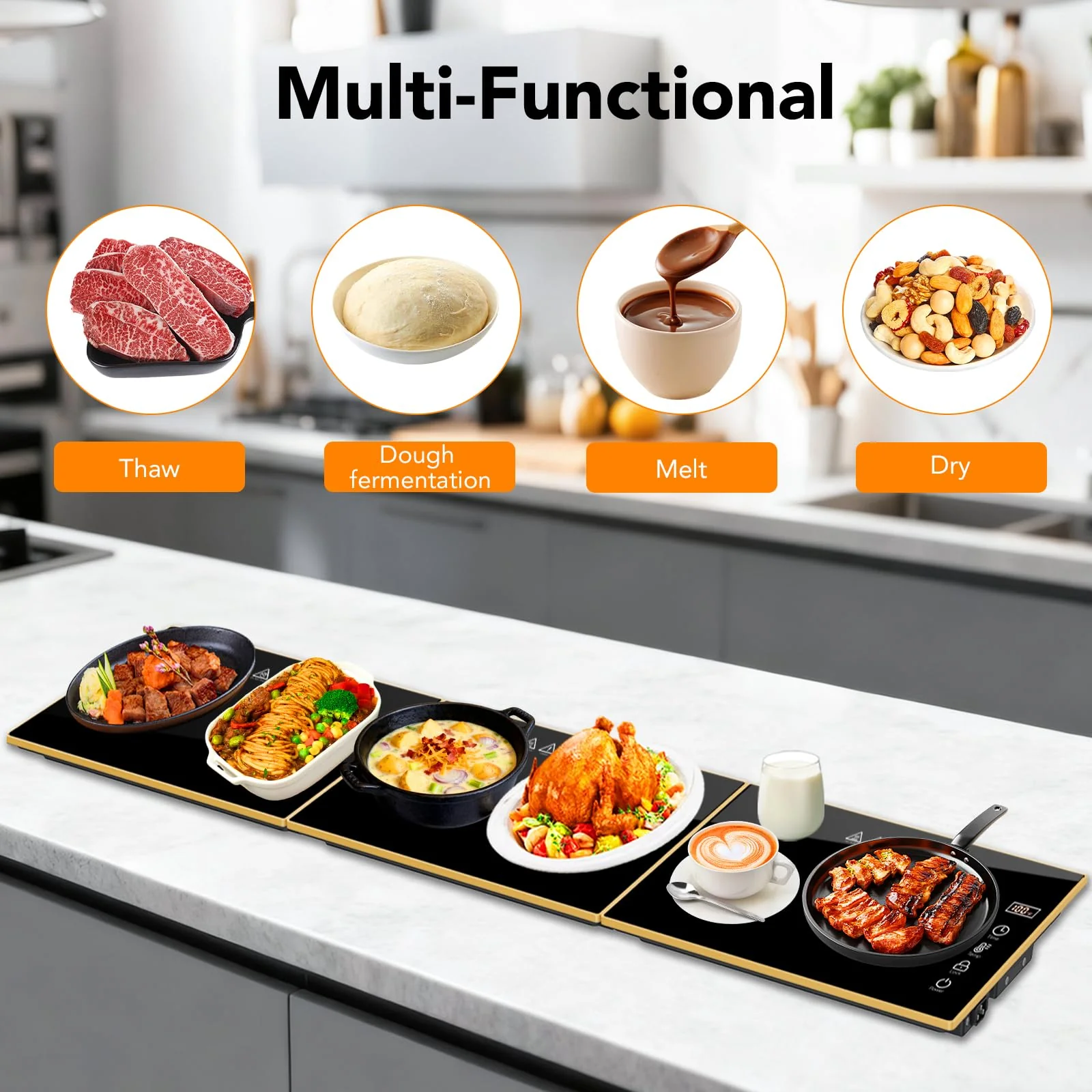 Electric Warming Tray, Extra-Long 47.24'' x 11.81'' Glass Surface, 3-in-1 Warming Mat for Food, with 7 Temperature + 8-Hour Timer Settings, Modular Food Warmers for Parties Buffet for Catering - Image 3