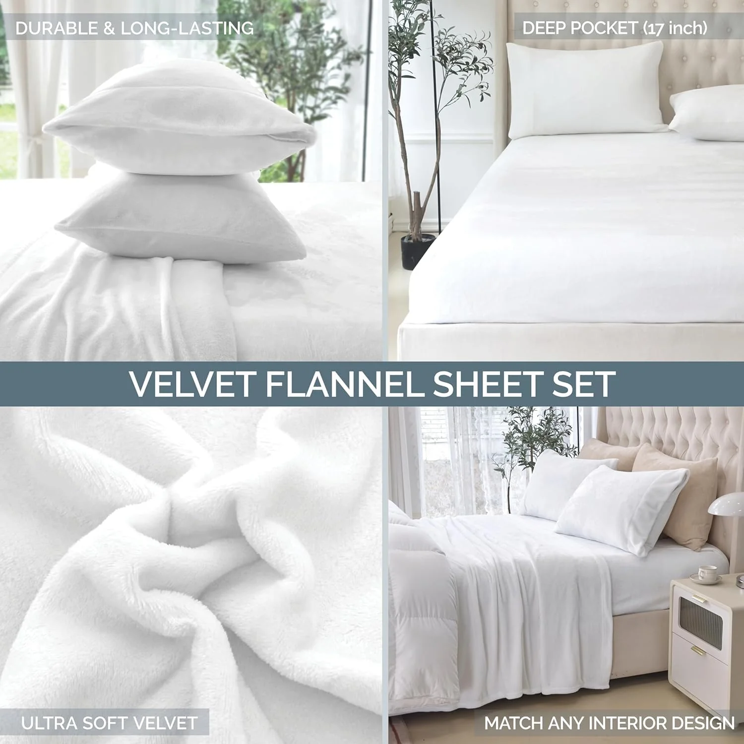 Elegant Comfort Luxuriously Soft 4-Piece Holiday Velvet Plush Flannel Sheet Set - Premium Quality - Cozy Warm, Christmas Fuzzy Velvet Flannel Fleece Deep Pocket Sheet Set - Queen, Gray Snowflake - Image 3