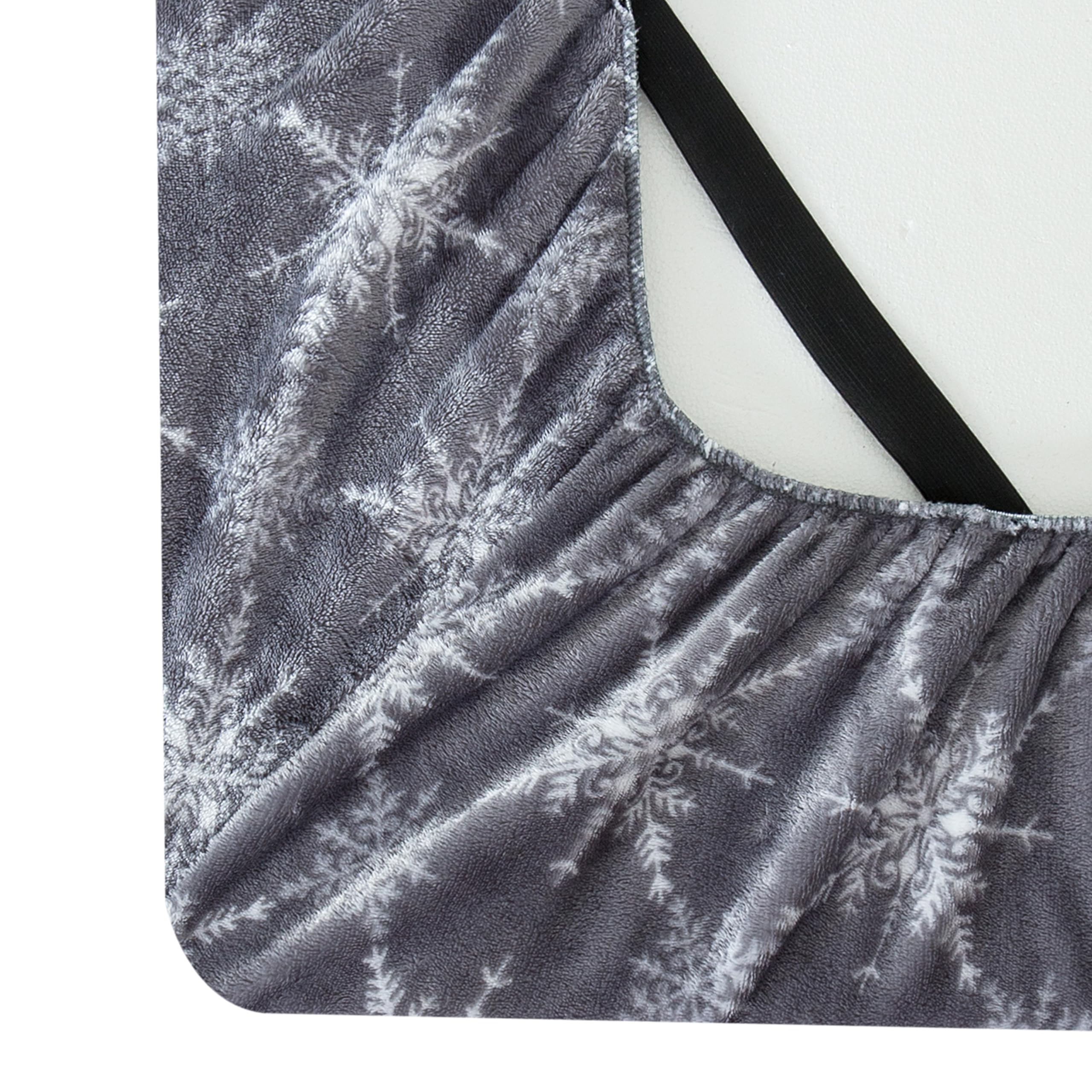 Elegant Comfort Luxuriously Soft 4-Piece Holiday Velvet Plush Flannel Sheet Set - Premium Quality - Cozy Warm, Christmas Fuzzy Velvet Flannel Fleece Deep Pocket Sheet Set - Queen, Gray Snowflake - Image 7