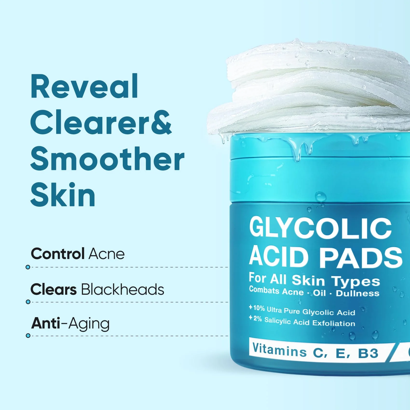 Elvira Korean Skincare Anti-Aging & Glycolic Acid Exfoliating Facial Pads With 10% Glycolic Acid, 2% Salicylic Acid & Niacinamide - 60 Toner Pads, Daily Peel Treatment for Acne Prone Sensitive Skin - Image 5